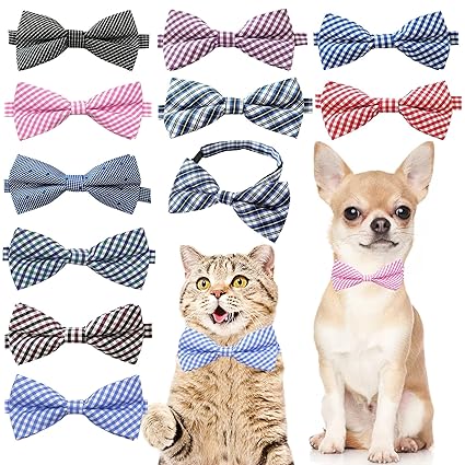 PET SHOW Plaid Large Dog Bow Ties Adjustable Bowties for Medium Large Dogs Party Pet Collar Neckties Customes Grooming Accessories Pack of 8