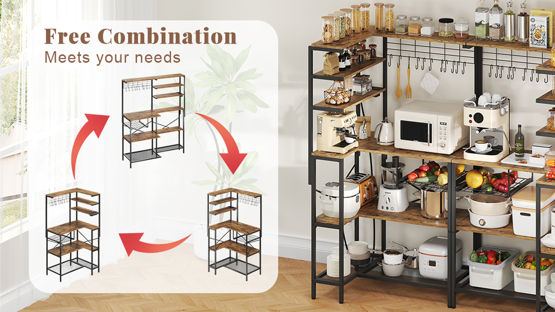 Amazon.com - iabifo L-Shaped Bakers Rack with Power Outlet, 6-Tier
