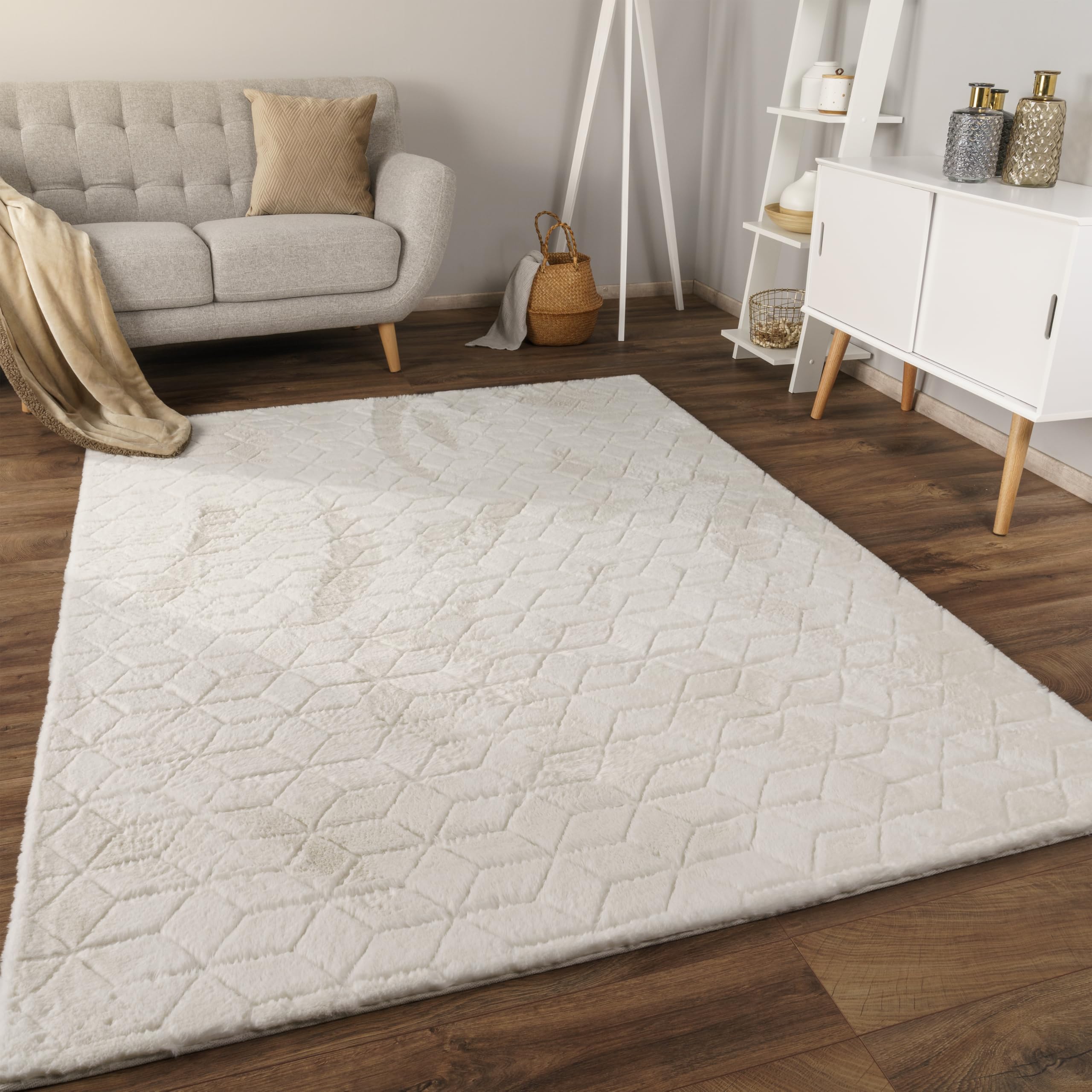 Paco Home Weicher Flauschiger moderner Bubble Wohnzimmer Teppich Hochflor Fell Geometrisches Design Hoch-Tief-Effekt, Grösse:80x150 cm, Farbe:Creme 5