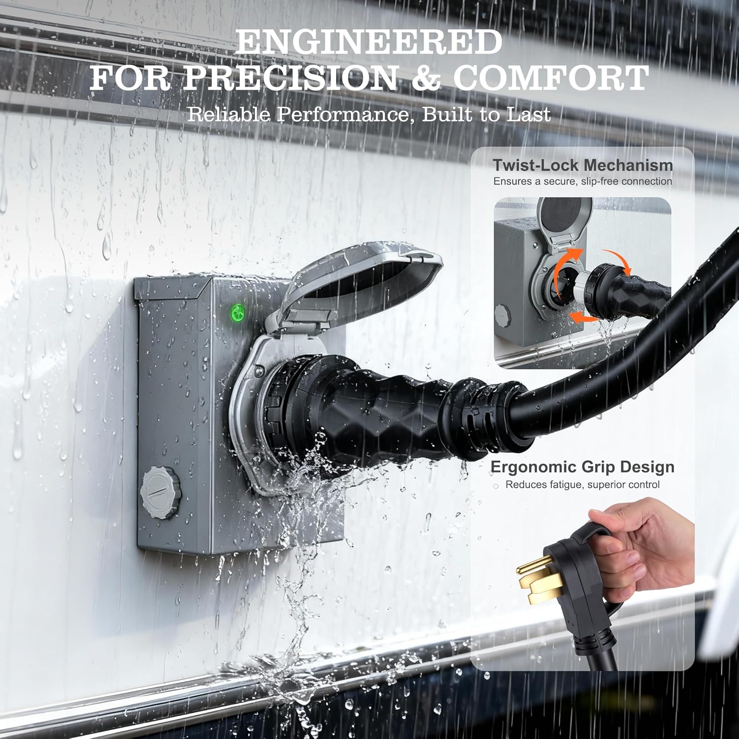 50 Amp Generator Cord: Upgrade Heavy Duty Generator Extension Cord STW 6/3+8/1 Gauge ETL Listed NEMA 14-50P/SS2-50R with Twist Lock Connector & Pre-Drilled Inlet Box Kit for RV/EV Outdoor 15ft - Image 6