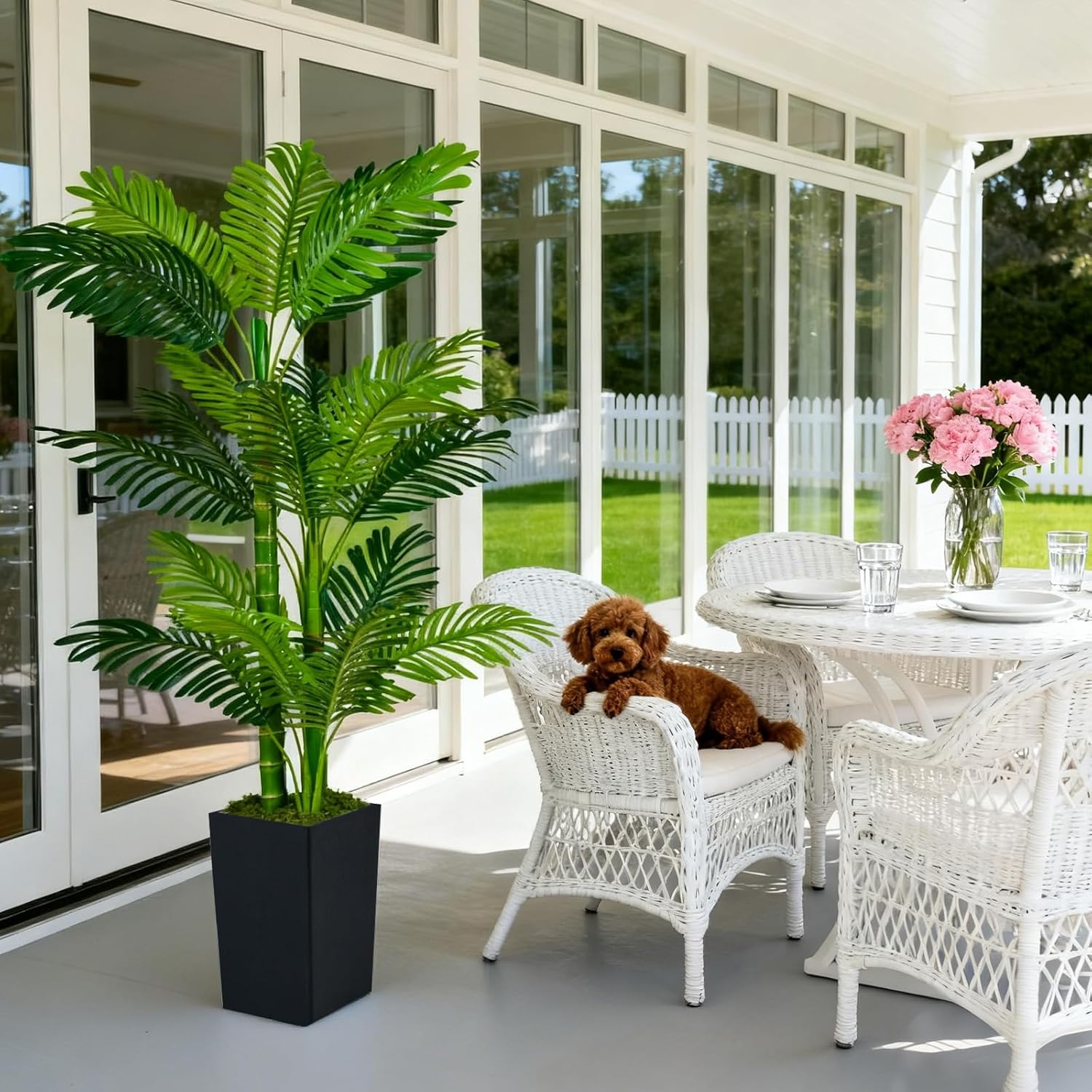 Artificial Palm Tree 6FT - Fake Tree with Tall Planter and Fairy Lights, Large Tropical Palm Faux Tree, Fake Plants for Indoor Outdoor Living Room Office Home Decor