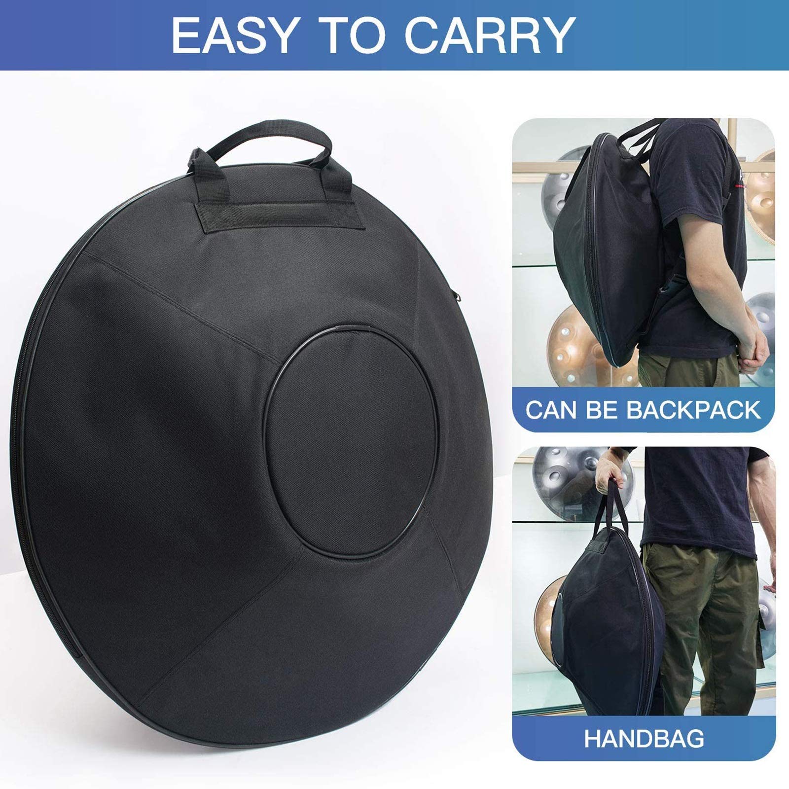22-Zoll-Stahltrommel-Handpan - schwarzes Lochmuster, 10 Anmerkungen d-Moll-Percussion-Instrument mit weichem Bag, Handbaumständer, Geschenk für professionelle Musikenthusiasten