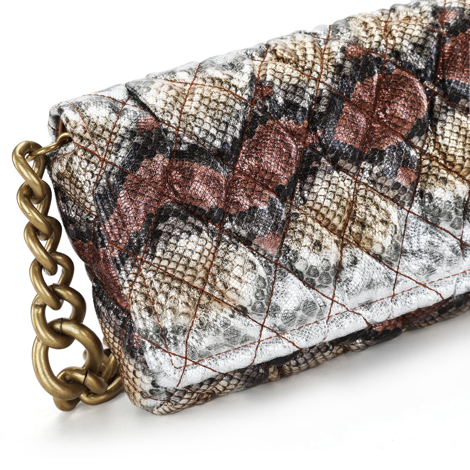Montana West Quilted Small Shoulder Bag for Women Y2K Trendy Cute Clutch Underarm Purse with 2 Removable Straps: Snake Print Brown