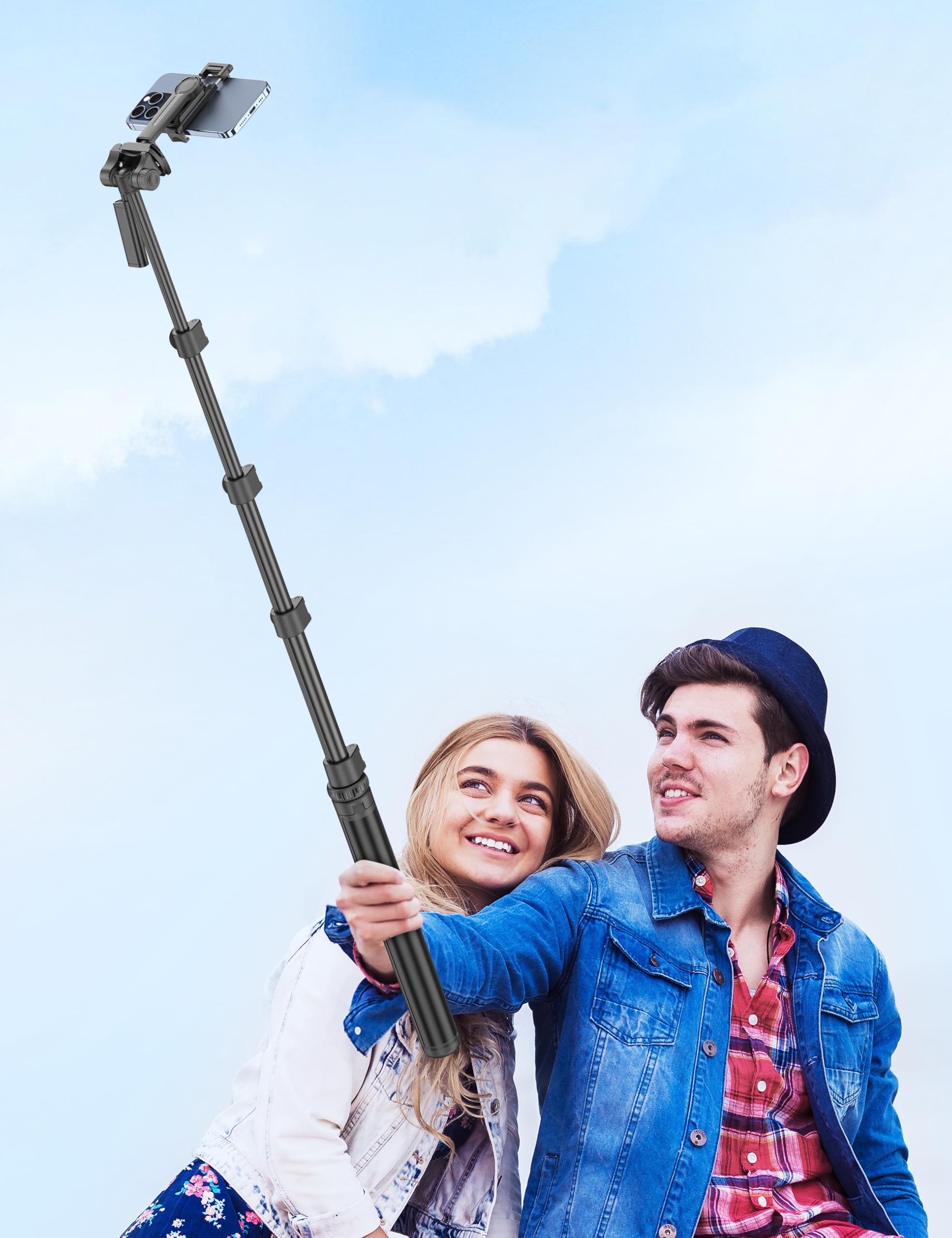 Statyw na telefon komórkowy 180 cm, wysuwane statywy aluminiowe z odłączanym pilotem, stabilny statyw do selfie i aparatu fotograficznego kompatybilny z iphone'em/Androidem/aparatem fotograficznym