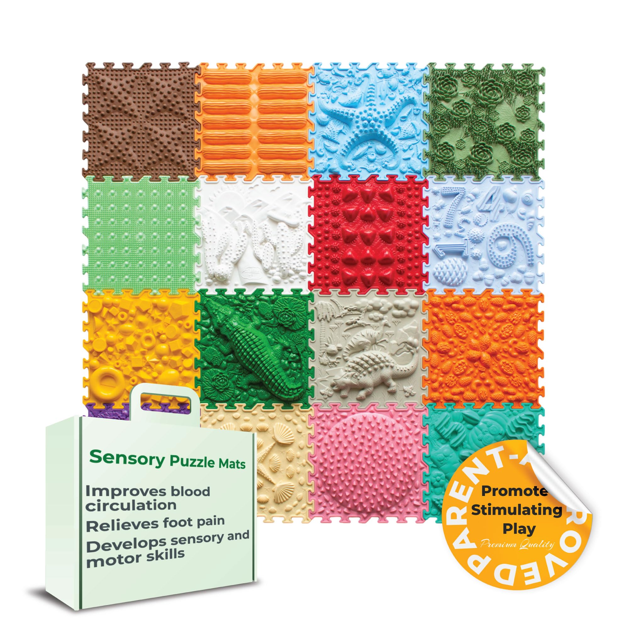 Photo 1 of ORTO NATURE 16-Piece Sensory Massage Puzzle Play Mat – Interlocking Orthopedic Floor Tiles & Textured Sensory Mats for Kids & Adults (Joyful Land)