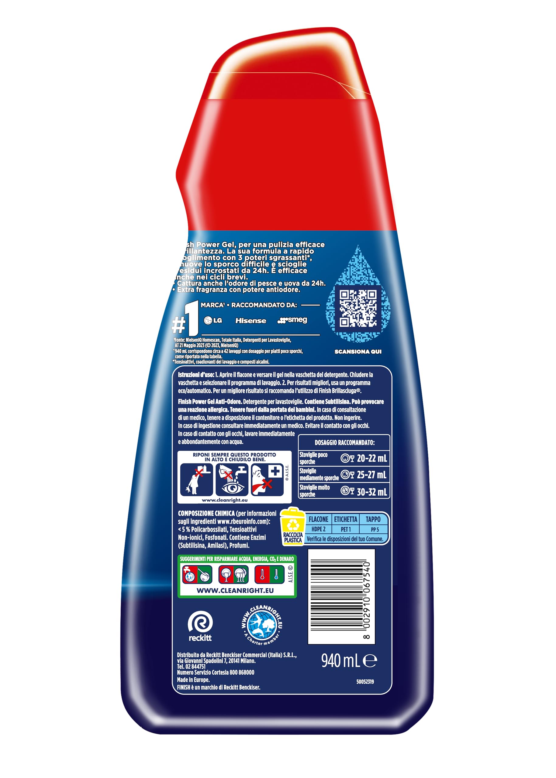 Finish Powergel, Gel Detersivo per Lavastoviglie Liquido,168 Lavaggi, 4 confezioni da 42 Lavaggi, Antiodore, Multiazione