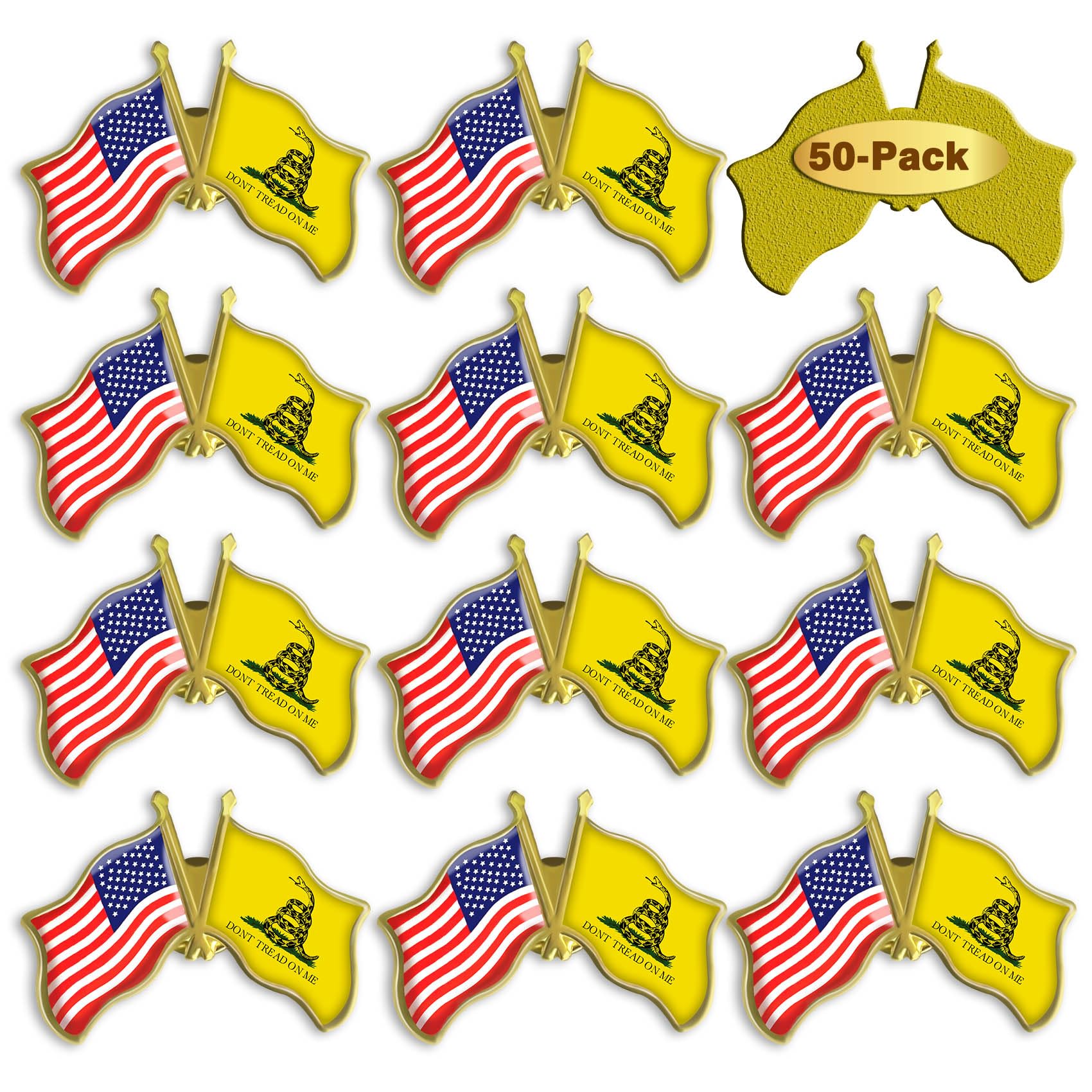6/12/50/100 pines de solapa con la bandera de Estados Unidos "Don't Tread On Me" a granel, 1.5 pulgadas, Estados Unidos, Gadsden, serpiente, té, fiesta, broche de recuerdo