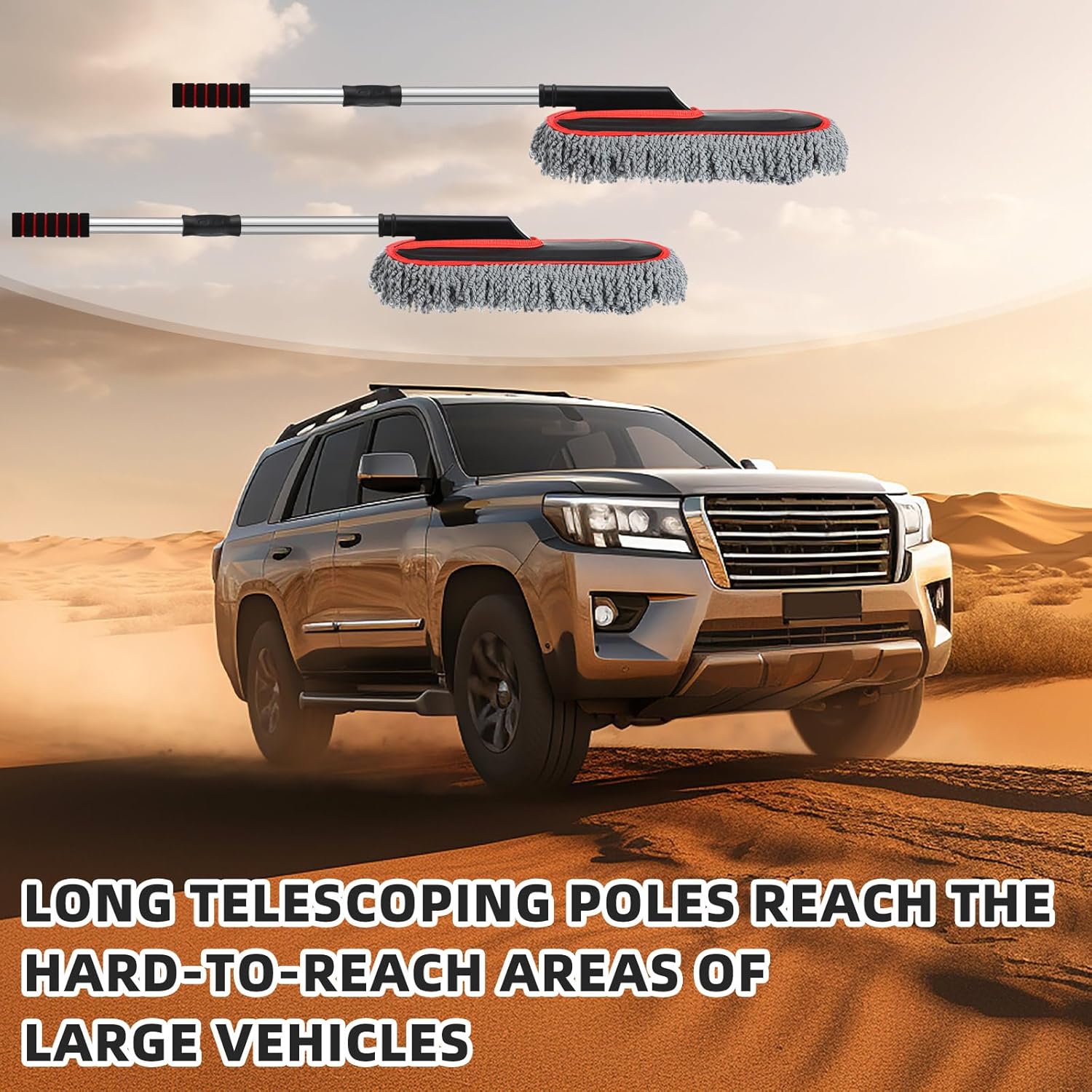 Tanlade 2 Pack Microfiber Car Duster Exterior Scratch Free with Extendable Handle Soft Car Duster Kit for Cleaning Dust Brush Set for Exterior Interior Cleaning Tools (Red Edge Gray) - Image 5