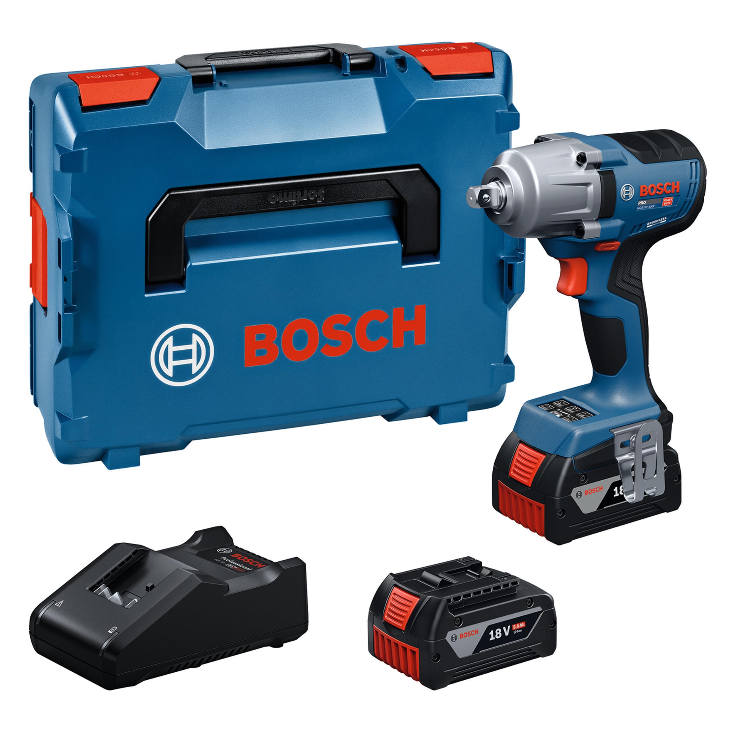Bosch PRO HEAVY DUTY GDS18V-450P Avvitatore a massa battente 18V (GBA 18 V 5,0Ah, GAL 18V-40, L-BOXX)