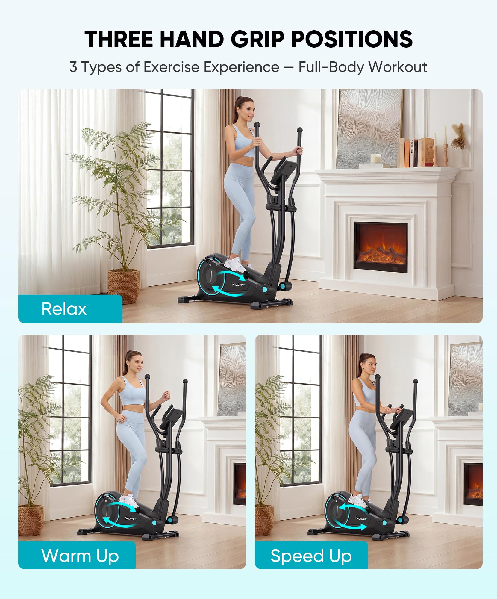 THERUN Vélo Elliptique Silencieux pour Maison, 16 Niveaux de Résistance Magnétique, Supporte Jusqu’à 120 kg, Écran LCD, Entraînement Cardio Corps Complet