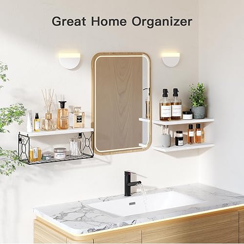 Miniatura 7 de Amada - Estantes de baño con cesta de almacenamiento, estante de pared flotante para organización del hogar y decoración de pared, estantes de