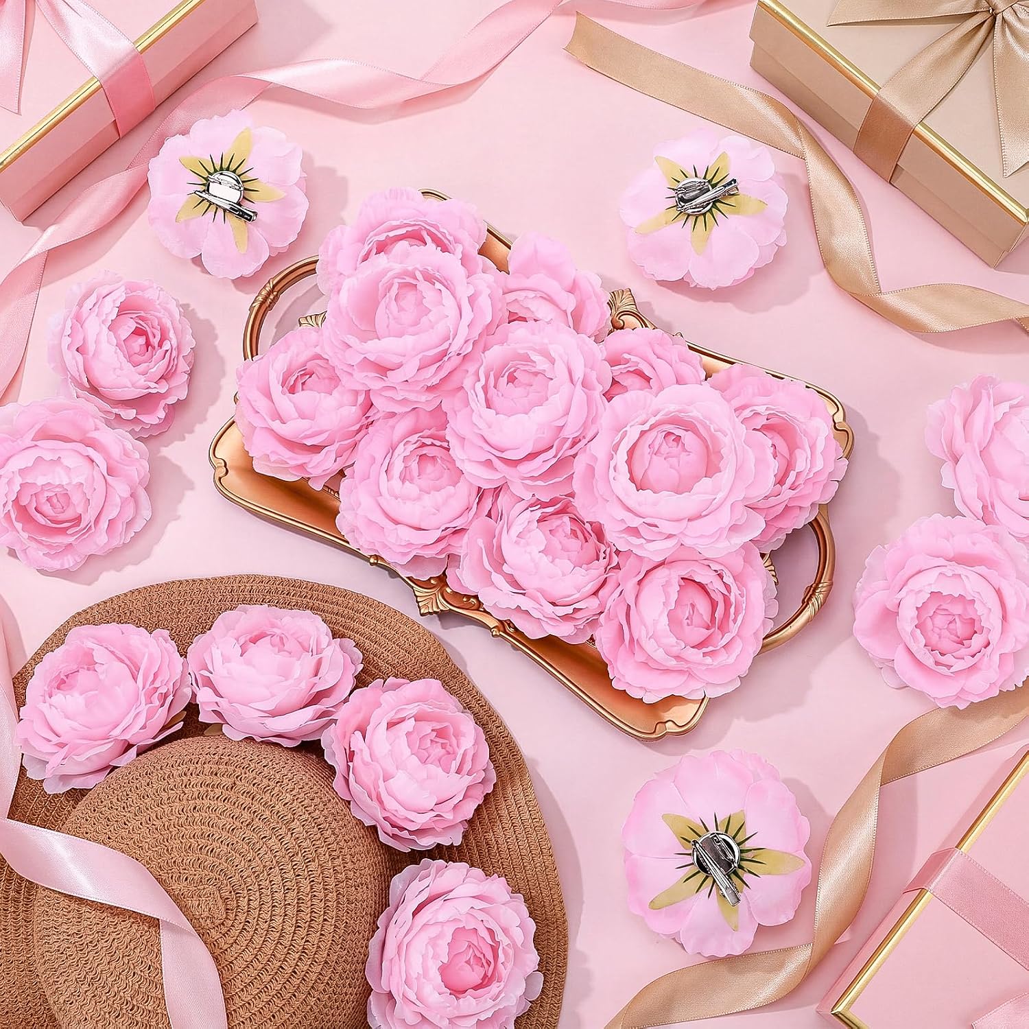 25pcs Large Peony Flower Hair Clips 4 Inch Peony Brooch Pins image 3