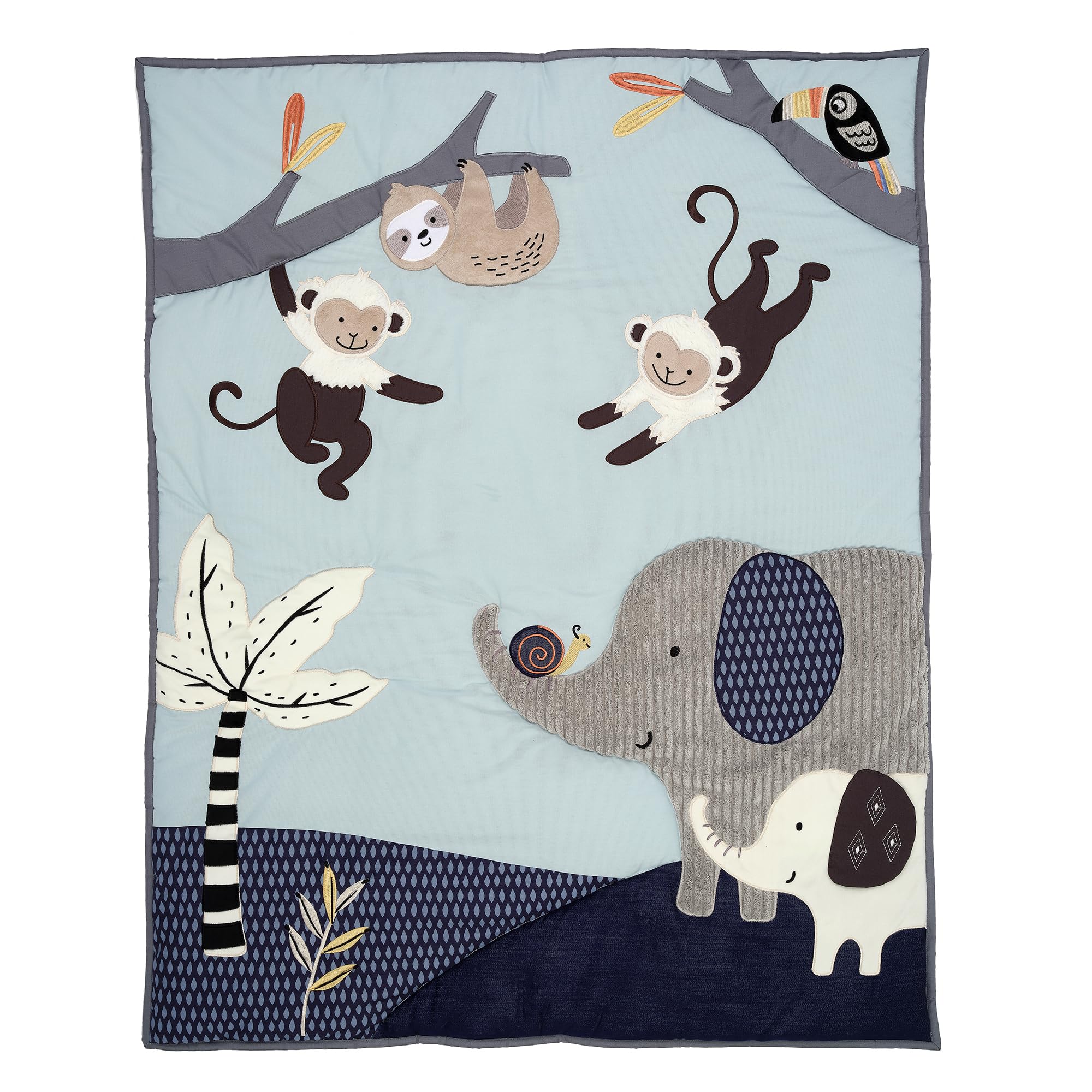 Lambs & Ivy Jungle Party - Juego de ropa de cama de 3 piezas para cuna de bebé con elefante/mono