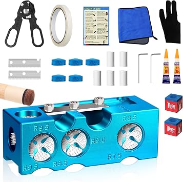 11-in-1 Pool Cue Tips Replacement Kit, Pool Cue Tip Shaper, Blue