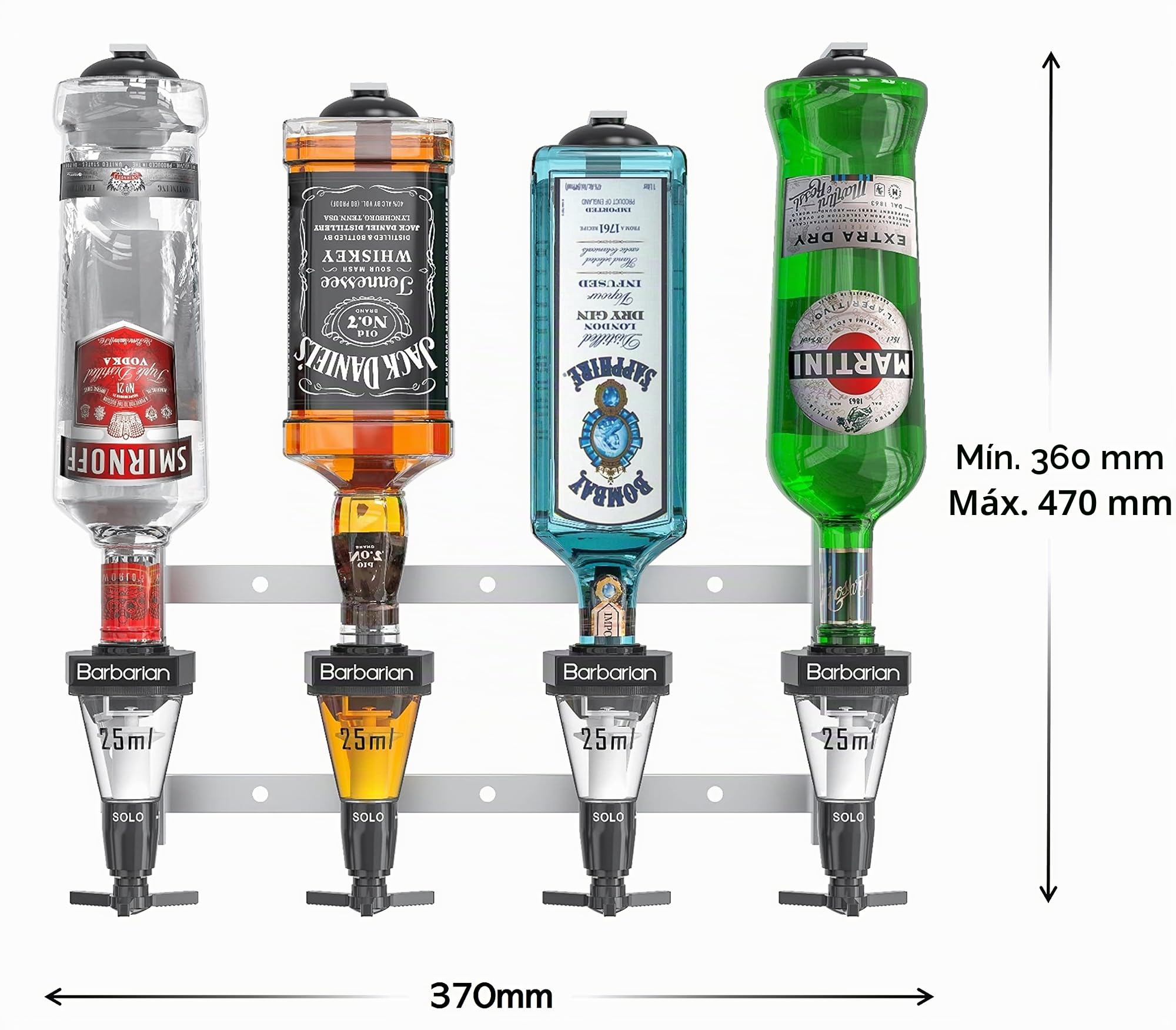 Barbarian 4 Botella Óptica para Bebidas alcohólicas Bar Butler 25ml Shot Medida Soporte Alcohol Vino Dispensador al revés Home Bar Garaje Cueva del Hombre