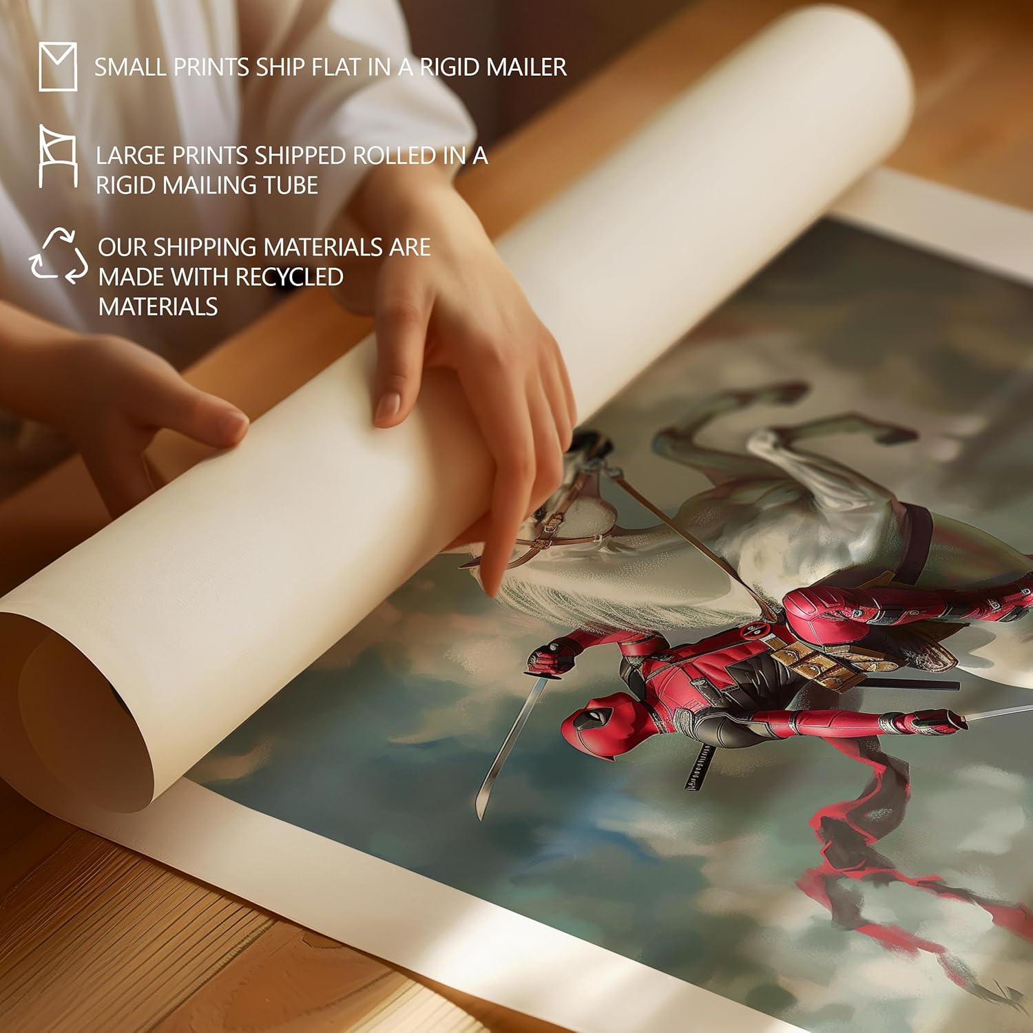 Deadpool Riding a Unicorn Home Décor Art Print - Premium Giclee Fine Art Prints - Aesthetic Modern Vintage Painting Style Super Hero Wall Art Print Poster for Home and Bathroom Decor, Ready to Frame