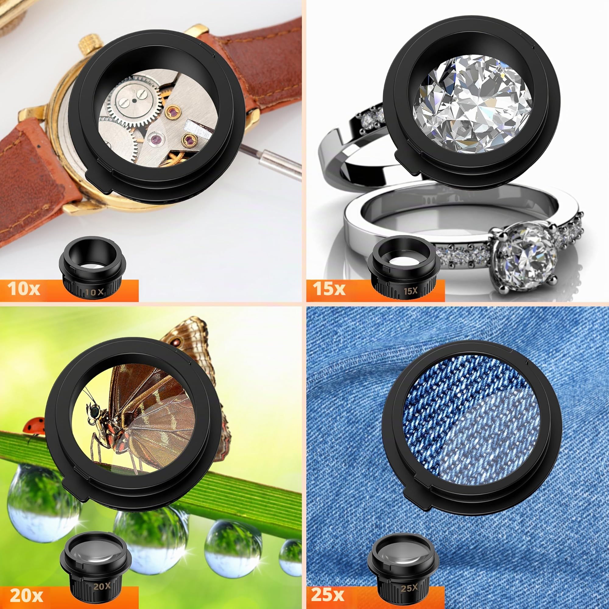 Pancellent Lupa de reparación de relojes, lupa de montaje en cabeza, 4 lentes desmontables, 2 luces LED, gafas de lectura manos libres para leer, lupa de joyería, reparación electrónica (10X, 15X, 20X