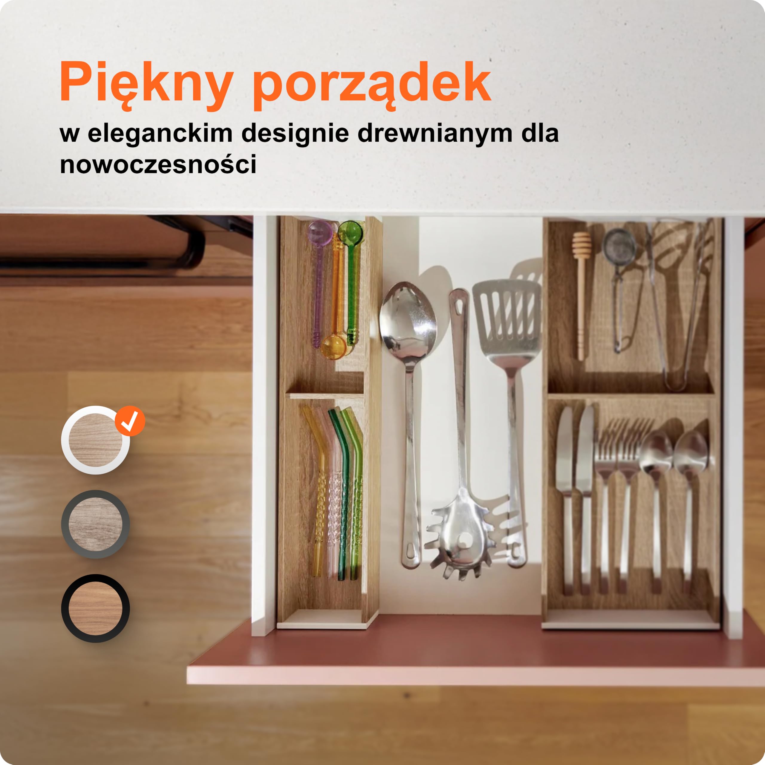 blum AMBIA-LINE organizer szuflady w premium dekorze drewna | idealny kuchnia, łazienka, garderoba | użycie modułowe i pewne trzymanie dzięki nóżkom antypoślizgowym | 42×10×5 cm| Dąb Bardolino