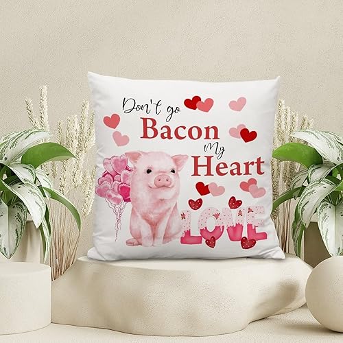 Miniatura 4 de Dont Bacon My Heart Farm Pig - Funda de cojín para sofá diseño de cerdo color rosa y rojo diseño de cerdo de animales de granja decoración del hogar