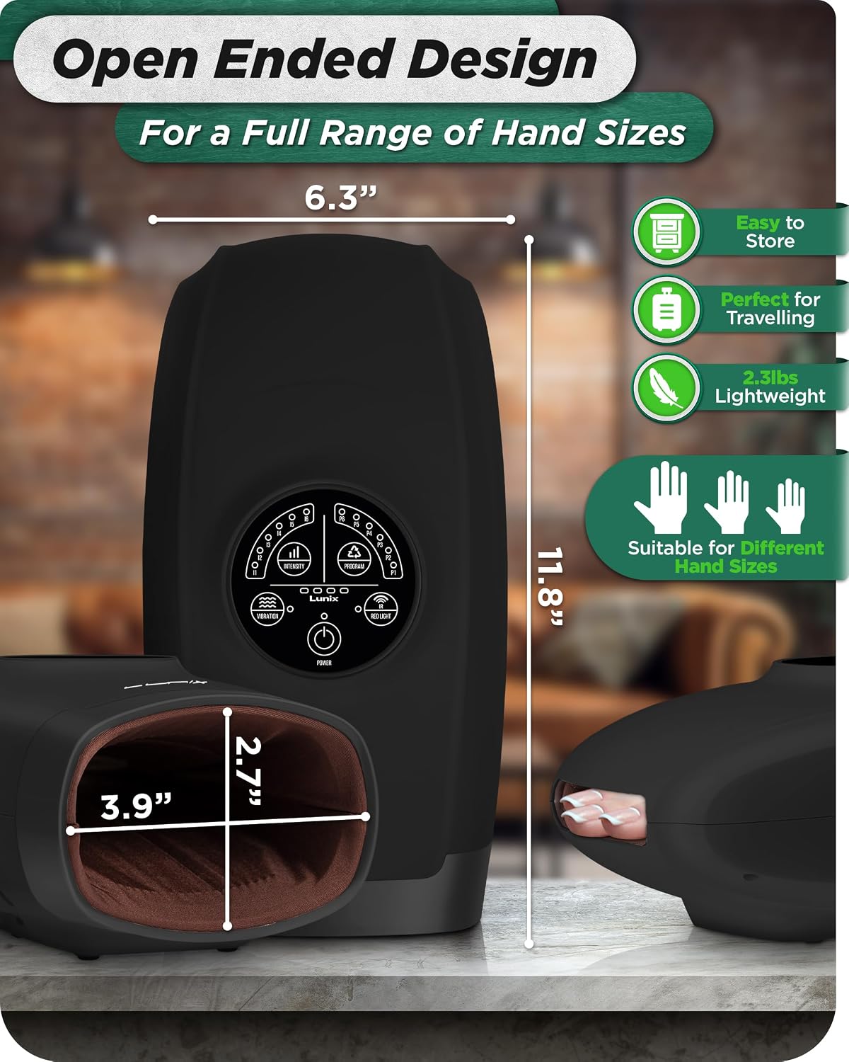 Lunix LX33 Carpal Tunnel & Wrist Pain Relief Device, Red Light Therapy for Hands with Arthritis, Cordless Air Compression Hand Massager, Charcoal Black