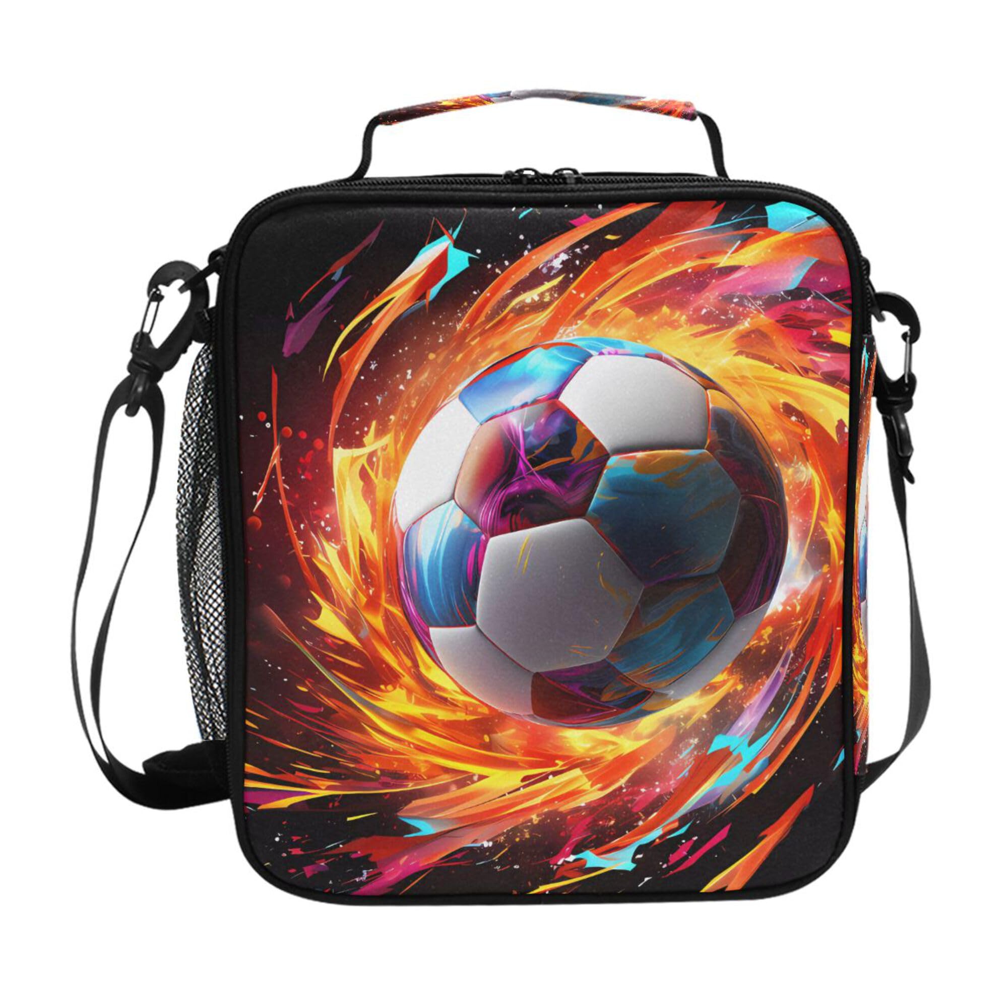 ALAZA Lunch Bags for Boys Girls, Football Ball Reusable Insulated Lunch Box Thermal Meal Tote Kit, Lunch Cooler Bag Organizer with Adjustable Shoulder Strap