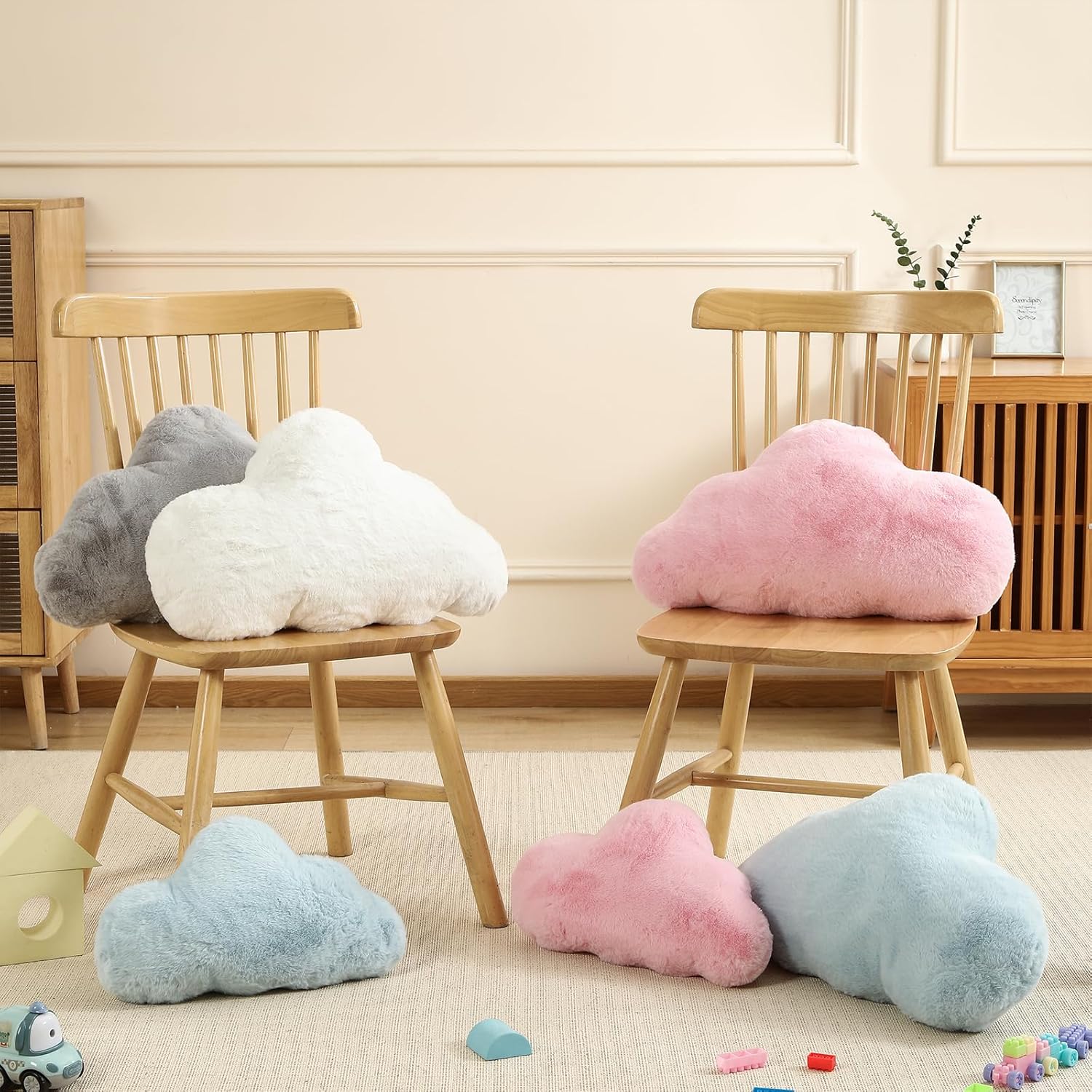 YRXRUS Cloud Pillows, Blue Cloud Shaped Pillow, Decorative Throw Pillow Gifts, Cute Plush Room Decor, Fluffy Faux Rabbit Fur 13"x21" Pillows for Living Bedroom Kids Room