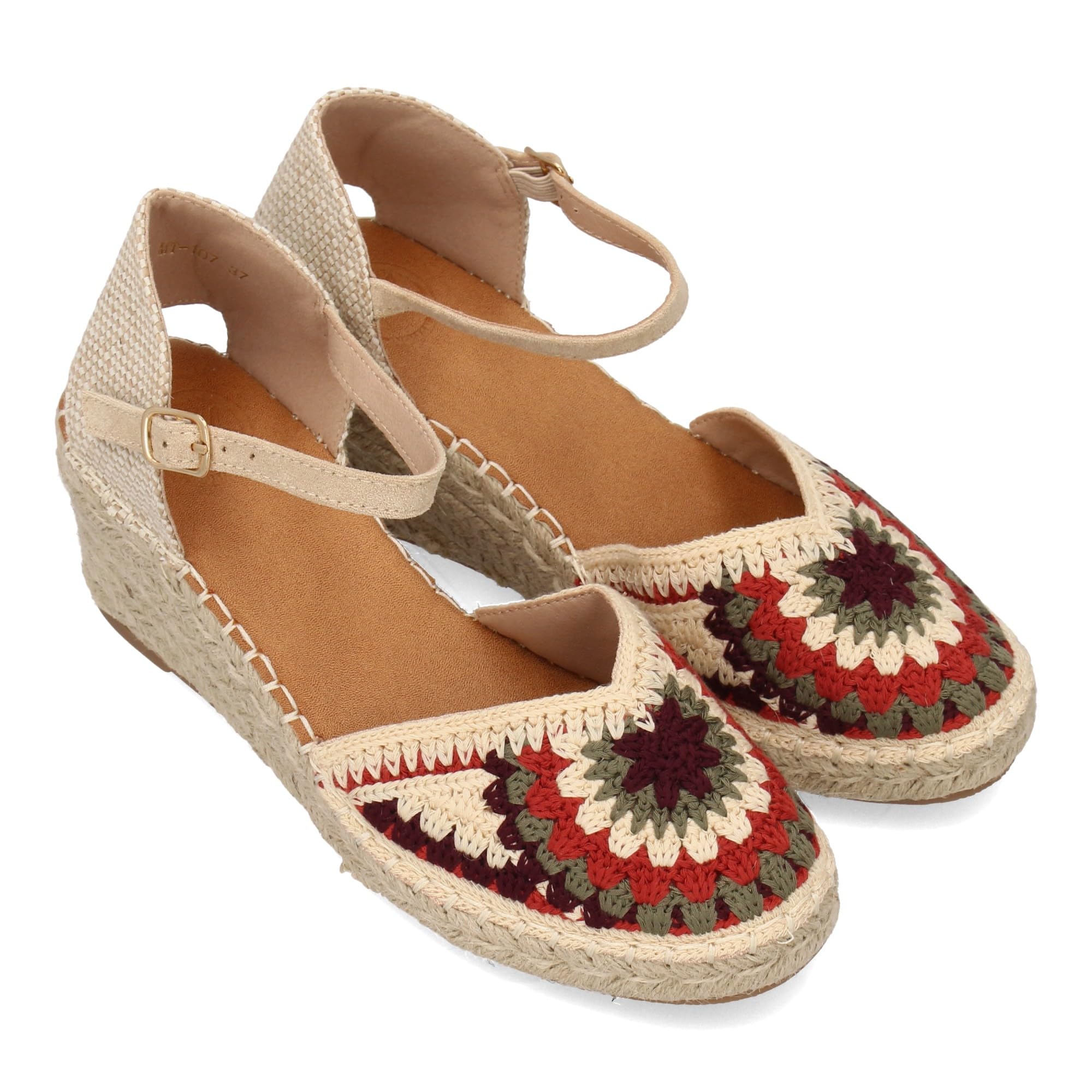shoes&blues.es Alpargata de Cuna de Yute para Mujer, Empeine con Diseno Trenzado. Cierre Ajustable de Hebilla en el Tobillo, Suela Acolchada, Ligera y Comoda, Ideal Verano.