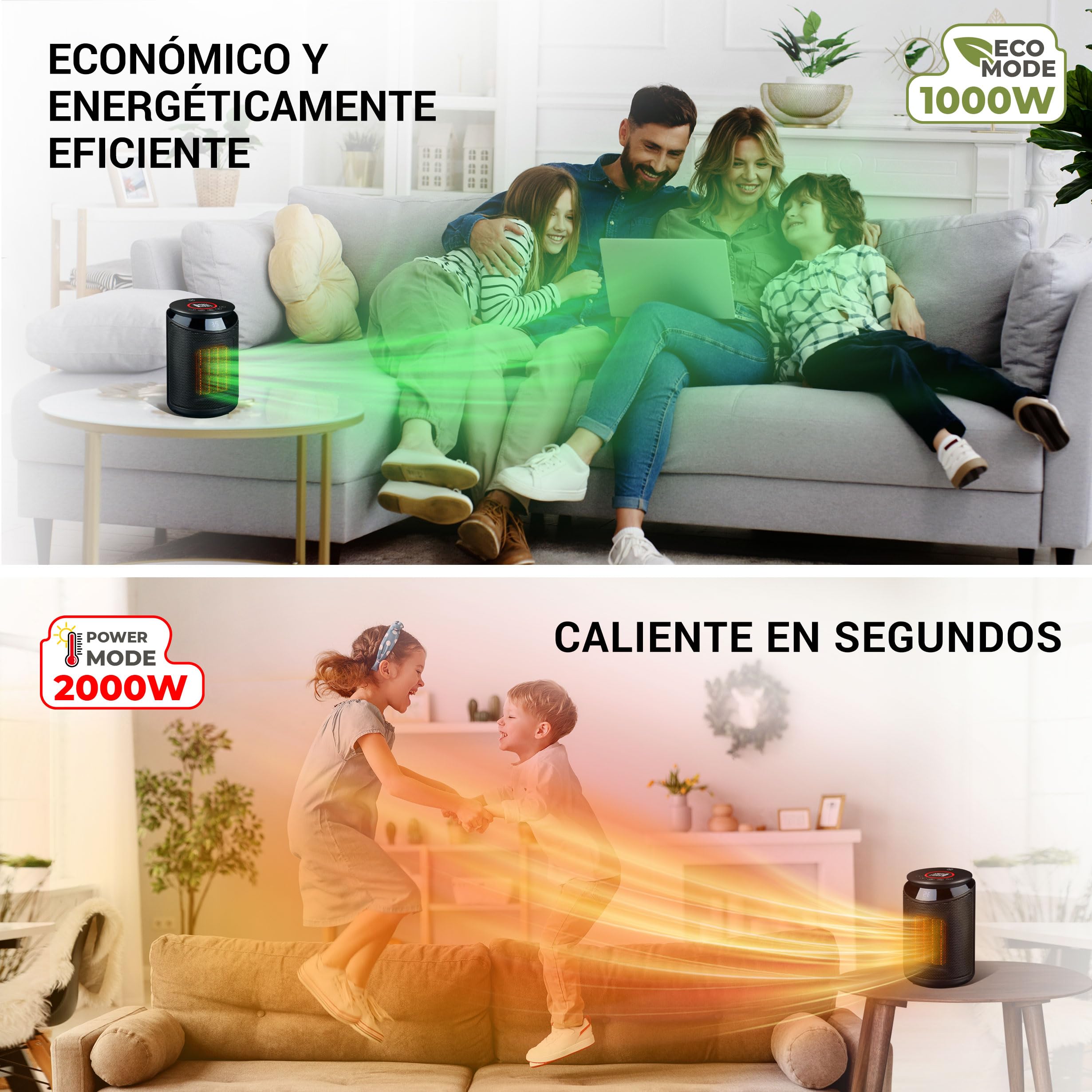 LEBENLANG Calefactor ceramico & Silencioso 2000W - Control App & WiFi