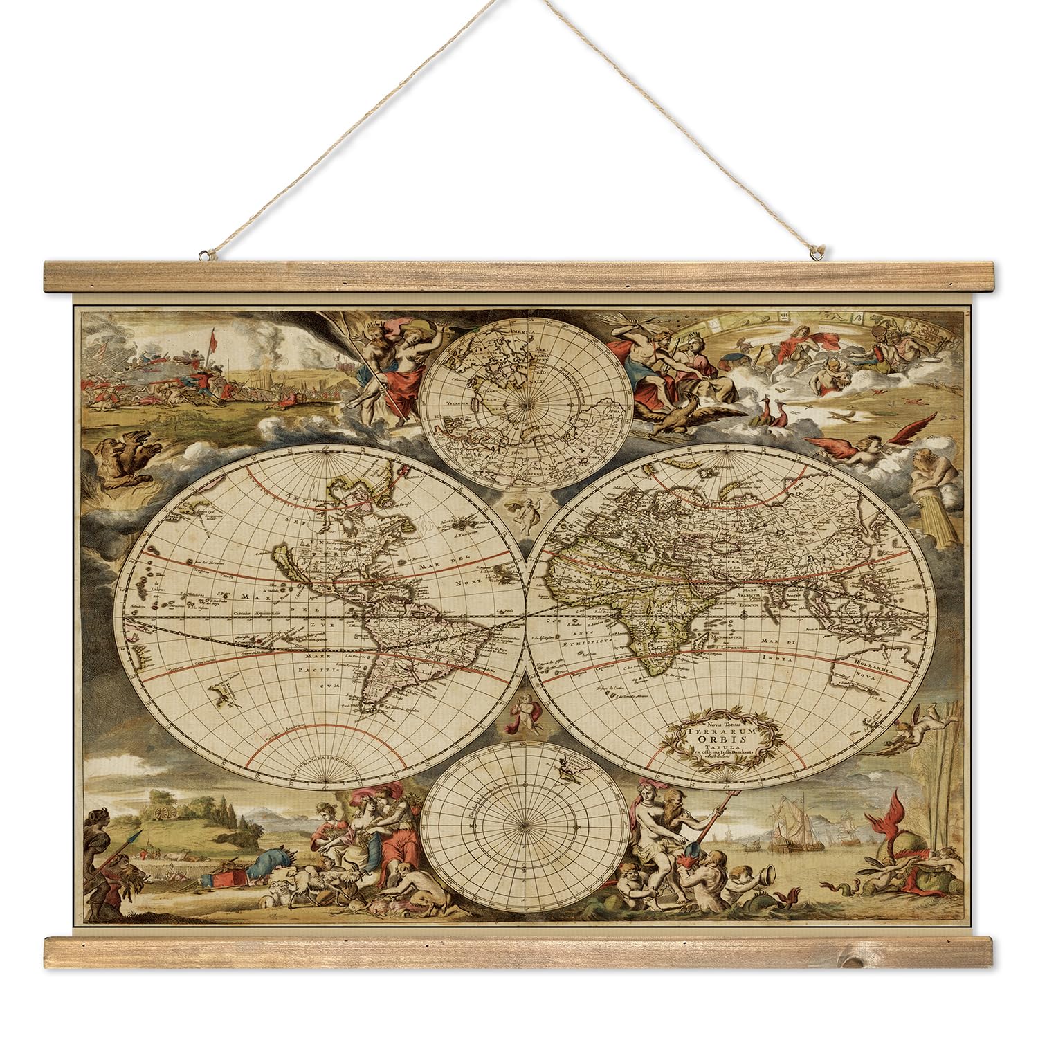 Ancient World Nautical Map - Vintage Map Poster with Wood Frame, Retro Style World Map Tapestry, World History Adventure Civilization Map - Wall-Hanging Decor Art Painting for Living Room, Bedroom,