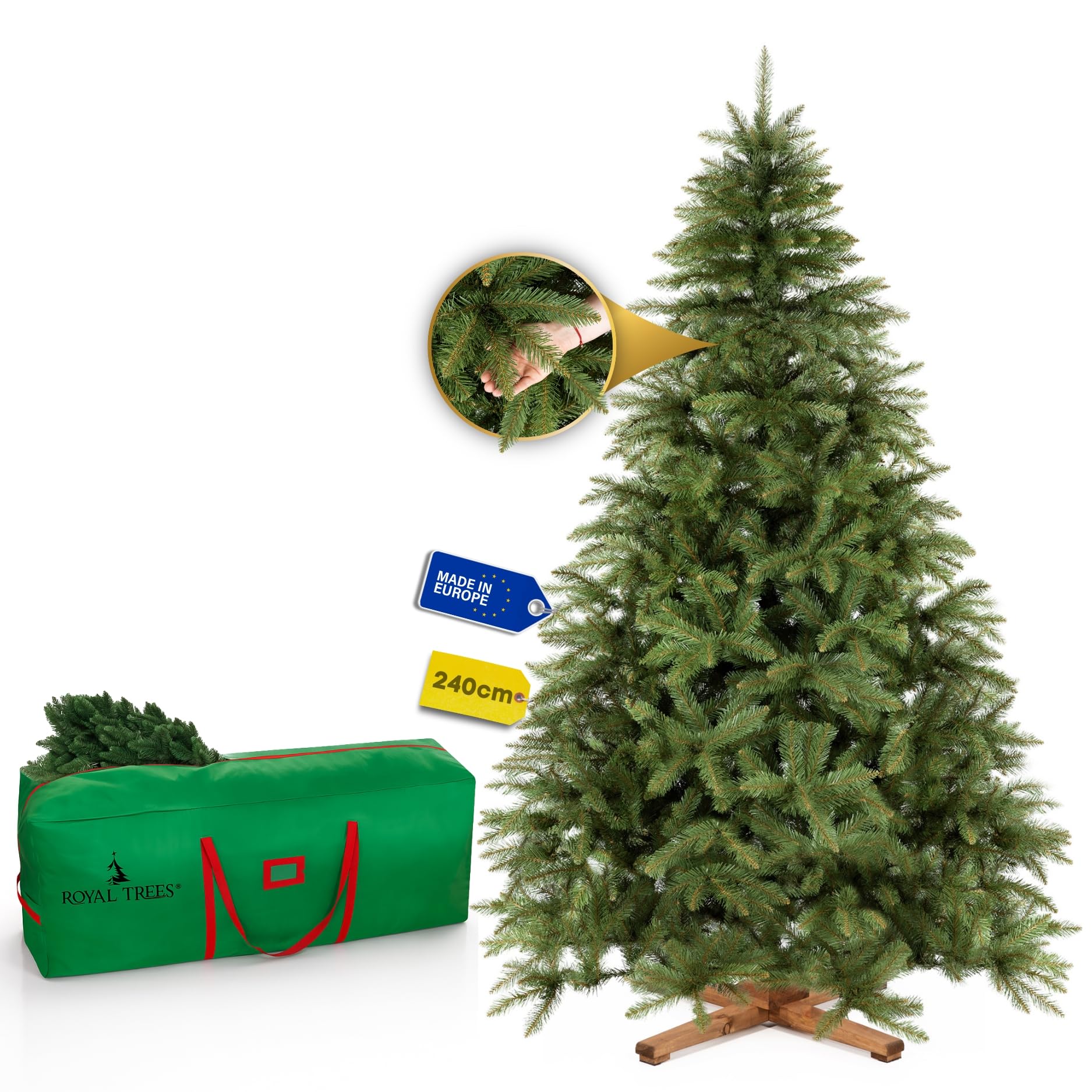 Sapin de Noël artificiel 240 cm – Épicéa scandinave artificiel avec 1088 pointes, grand sapin réaliste avec support en bois solide et sac de rangement