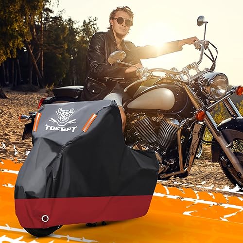 Miniatura 6 de Tokept Funda para motocicleta  Bolsa de almacenamiento impermeable para exteriores, hecha de material resistente con agujeros de bloqueo y tira