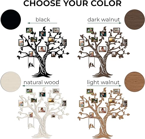 Miniatura 5 de JustLikeWood 51x50 3D Wood Family Tree Wall Stickers with Frame Pictures NEST Wall Decor Living Room Bedroom Home Decoration Family Wall Decor