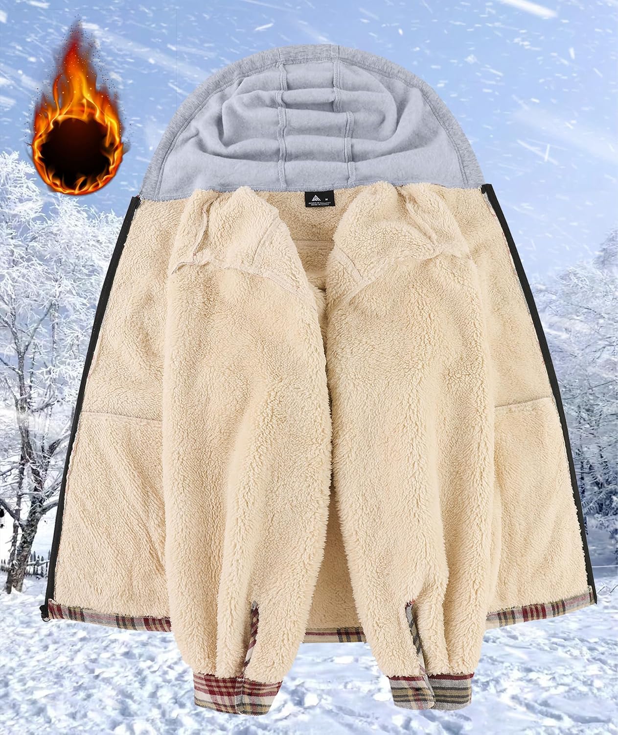 ZITY Flannel Jacket for Men Fleece Plaid Shirts Hoodie Zip Up Sherpa Lined Winter Warm Coat