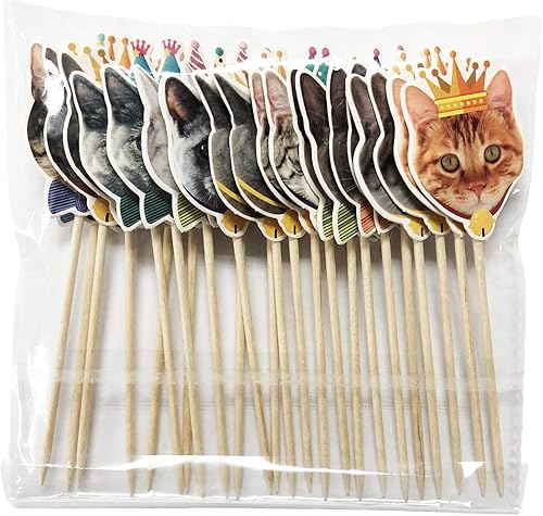 Miniatura 18 de TSJ Cartel de cumpleaños de gato, pancarta de fiesta de cara de gato, decoración de banderines de fiesta temática de gatito para recuerdos de fiesta