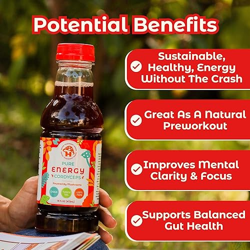 Miniatura 6 de Hongo Pure Energy - Cordyceps, melena de león, cola de pavo, chaga, hibisco y tulsi rama, 5600 mg de hongos, té de hongos listo para beber, sin