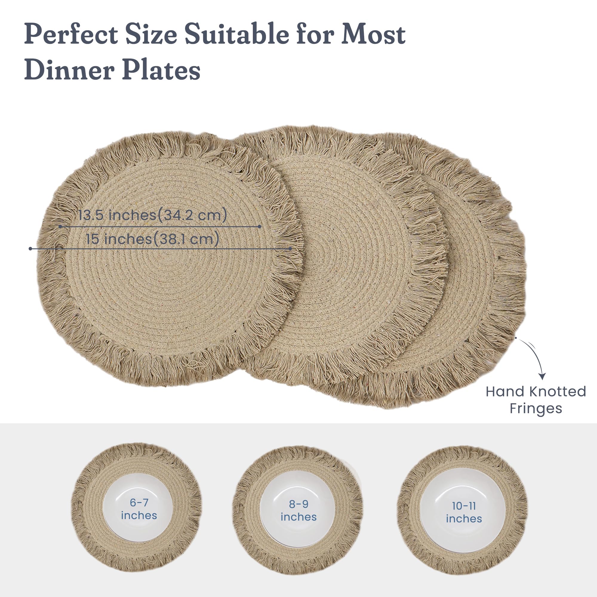 The Fine Living Co. Manteles individuales trenzados con 4 posavasos gratis, tapete de cocina lavable, decoración de cocina, manteles individuales redondos reversibles para decoración del hogar y mesa