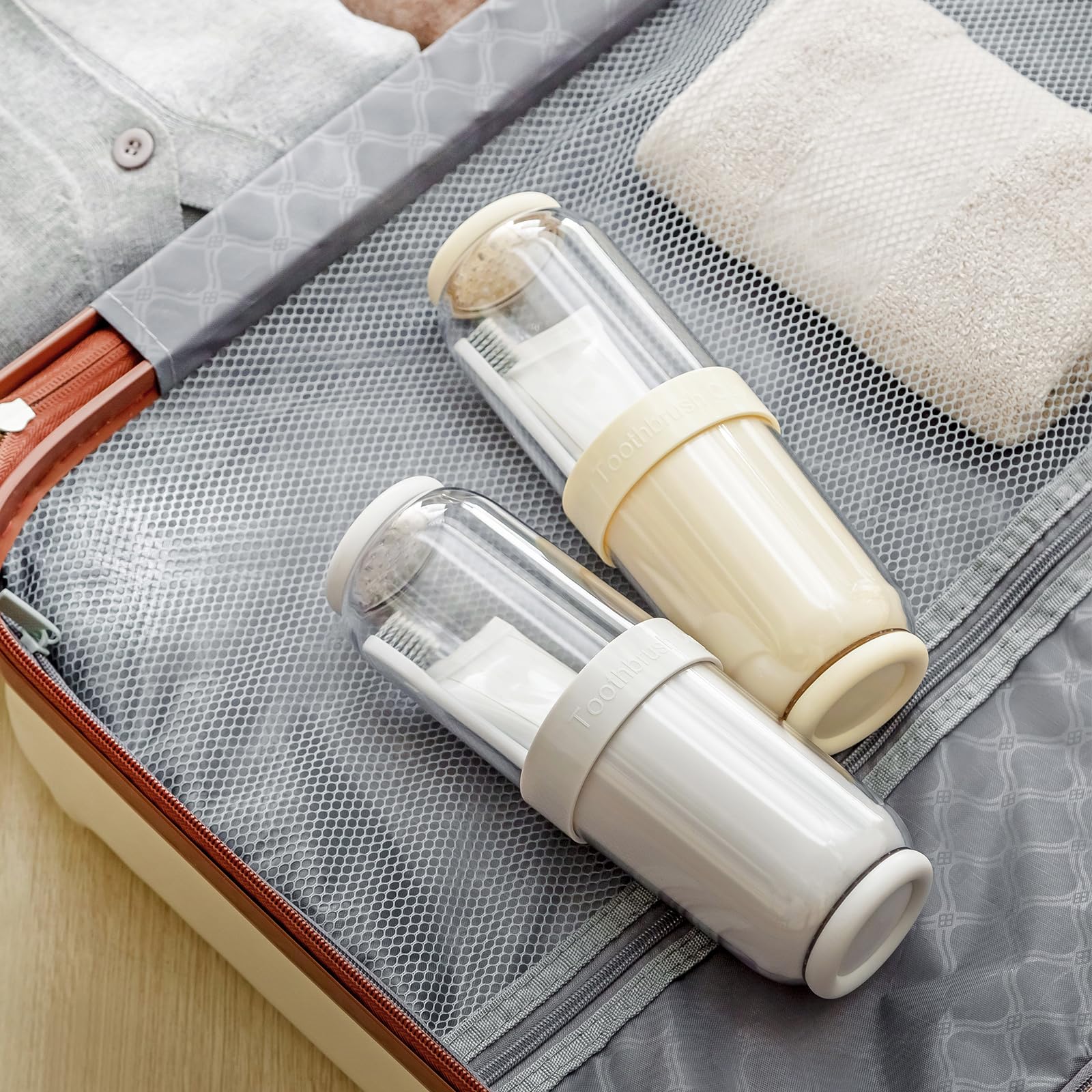 Vaso para cepillo de dientes con funda, estuche portátil para cepillo de dientes de viaje, para viajes, negocios, camping, escuela, baño (gris)