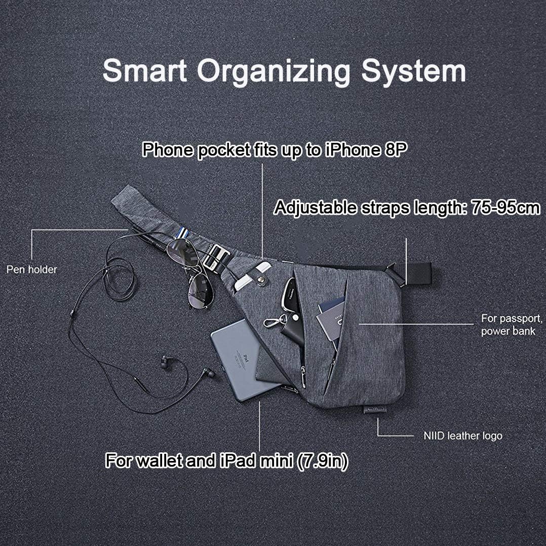 NIID FINO Sling Bag Shoulder Crossbody Bag Slim Multipurpose Daypack Cycling Walking Hiking Trip Fits Up to 7.9 inch iPad (Gray Right Hand) - Image 3