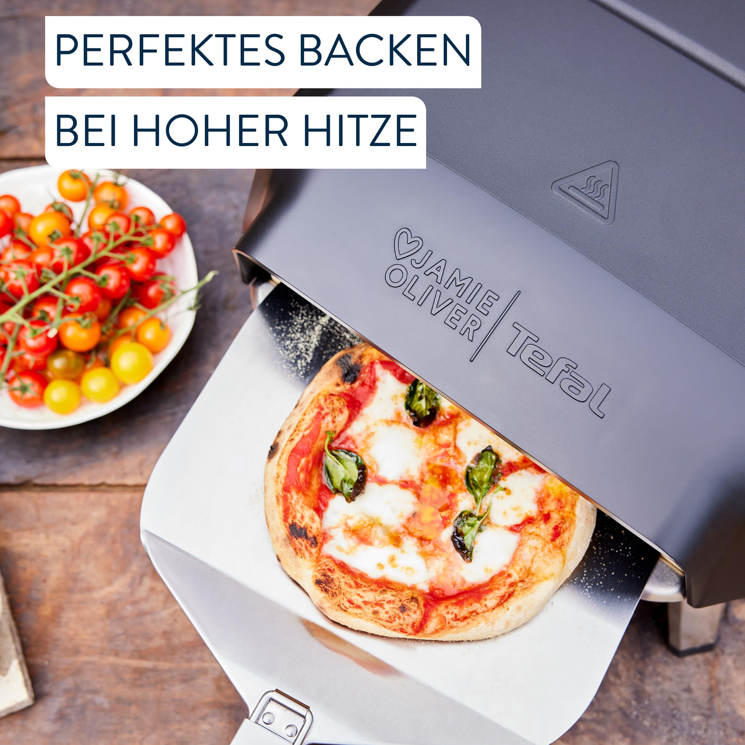 Jamie Oliver by Tefal Pizzaofen mit drehbarem Pizzastein, Pizzaofen für Zuhause, Gas-Pizzaofen, 360° drehbarer Stein, kompaktes Design, inkl. Pizzaschaufel, JM4168D0