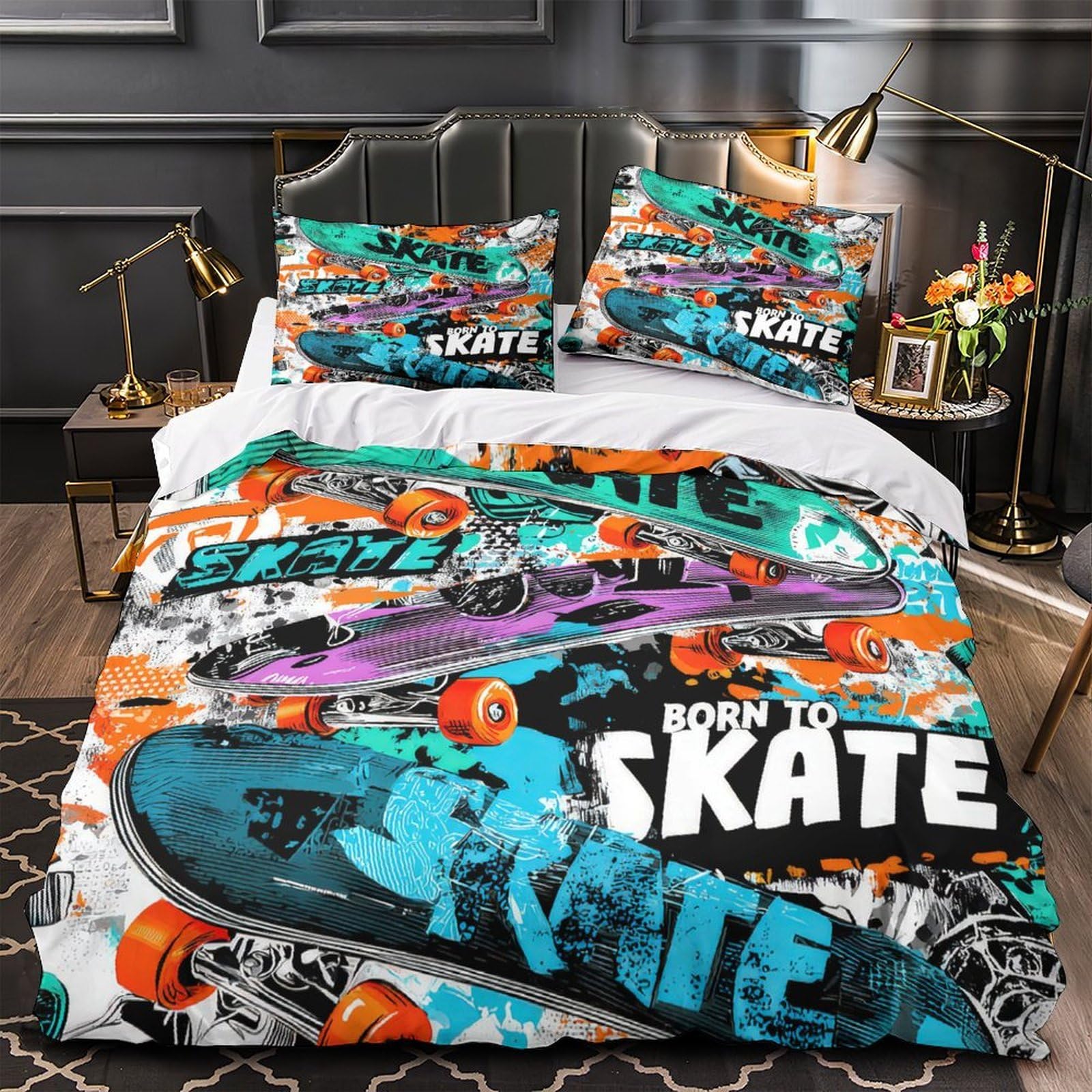 Parure de lit skate 3D pour chambre d'ado style graphique urbain