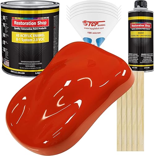 Restoration Shop - Pintura de esmalte acrílico rojo Monza - Kit completo de pintura de un galón - Automotriz profesional de alto brillo de una sola