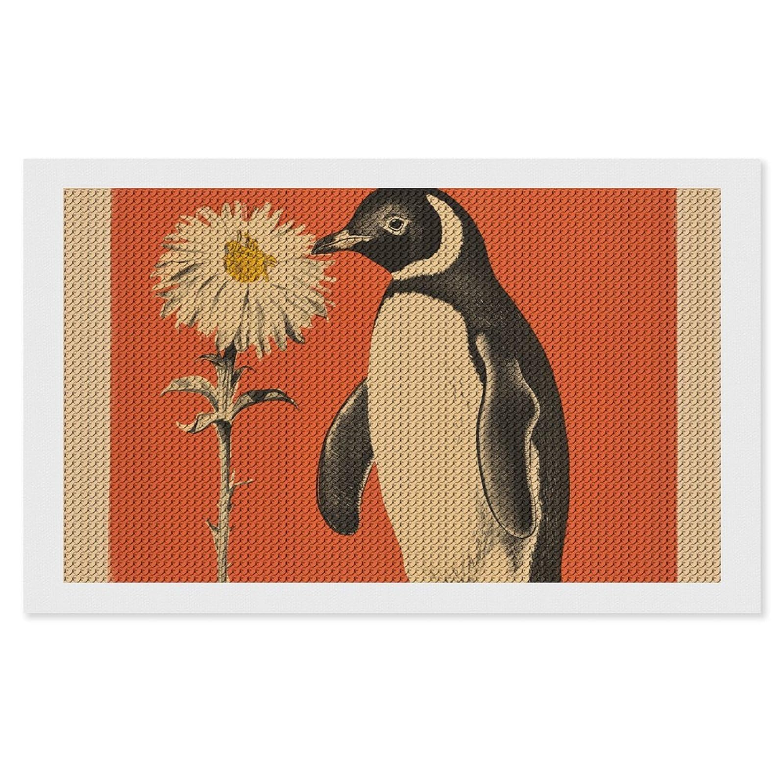 NONHAI Diamond Painting Kits for Adults - DIY Diamond Art Kits for Beginners - Full 5D Paint Drill Diamond Dots Paintings- A Flower and Penguin Diamonds Pictures Gem Art and Craft Wall Decor 12"x20"