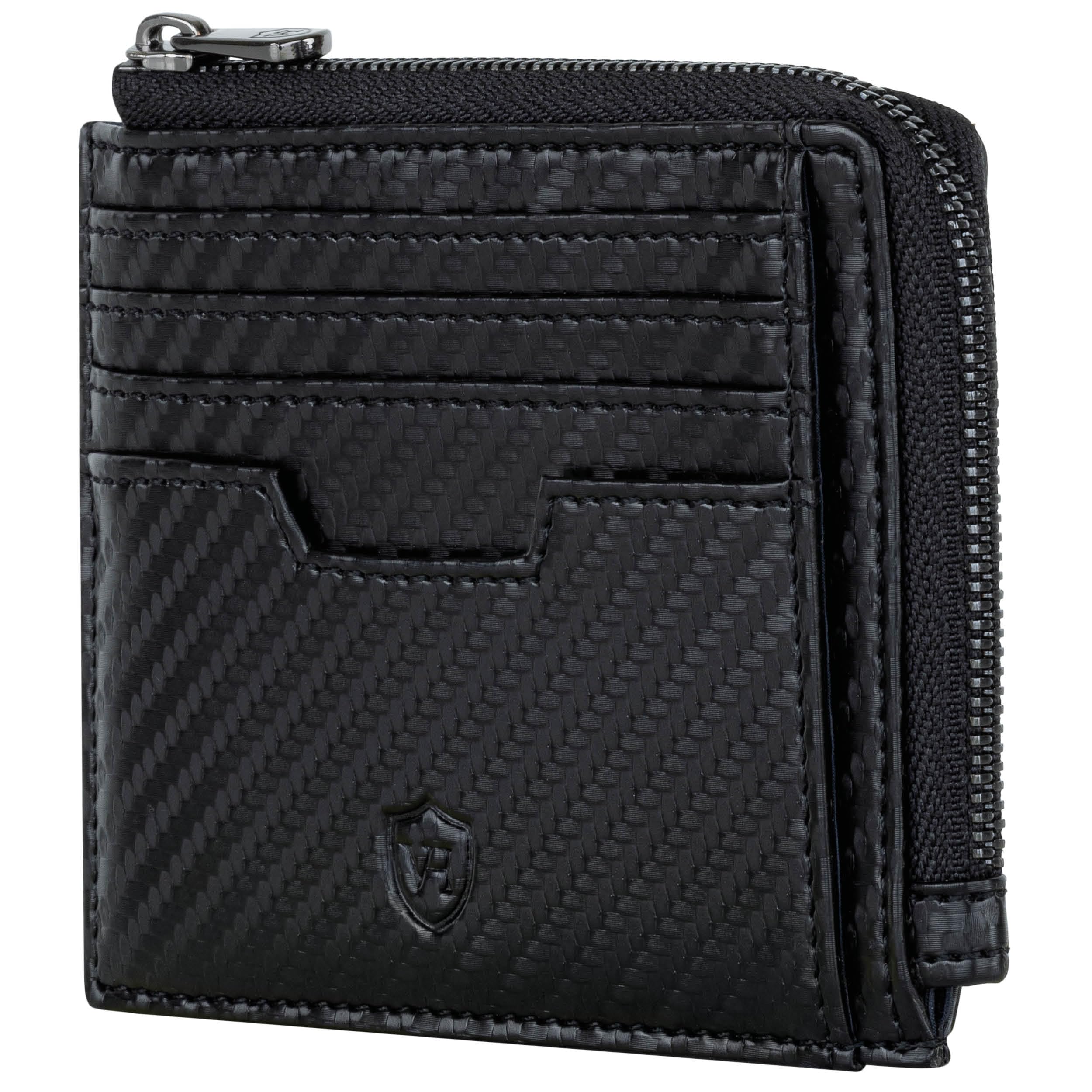 VON HEESEN Leder Kartenetui Geldbörse Herren & Damen Kreditkartenetui (Medium, Schwarz Carbon)