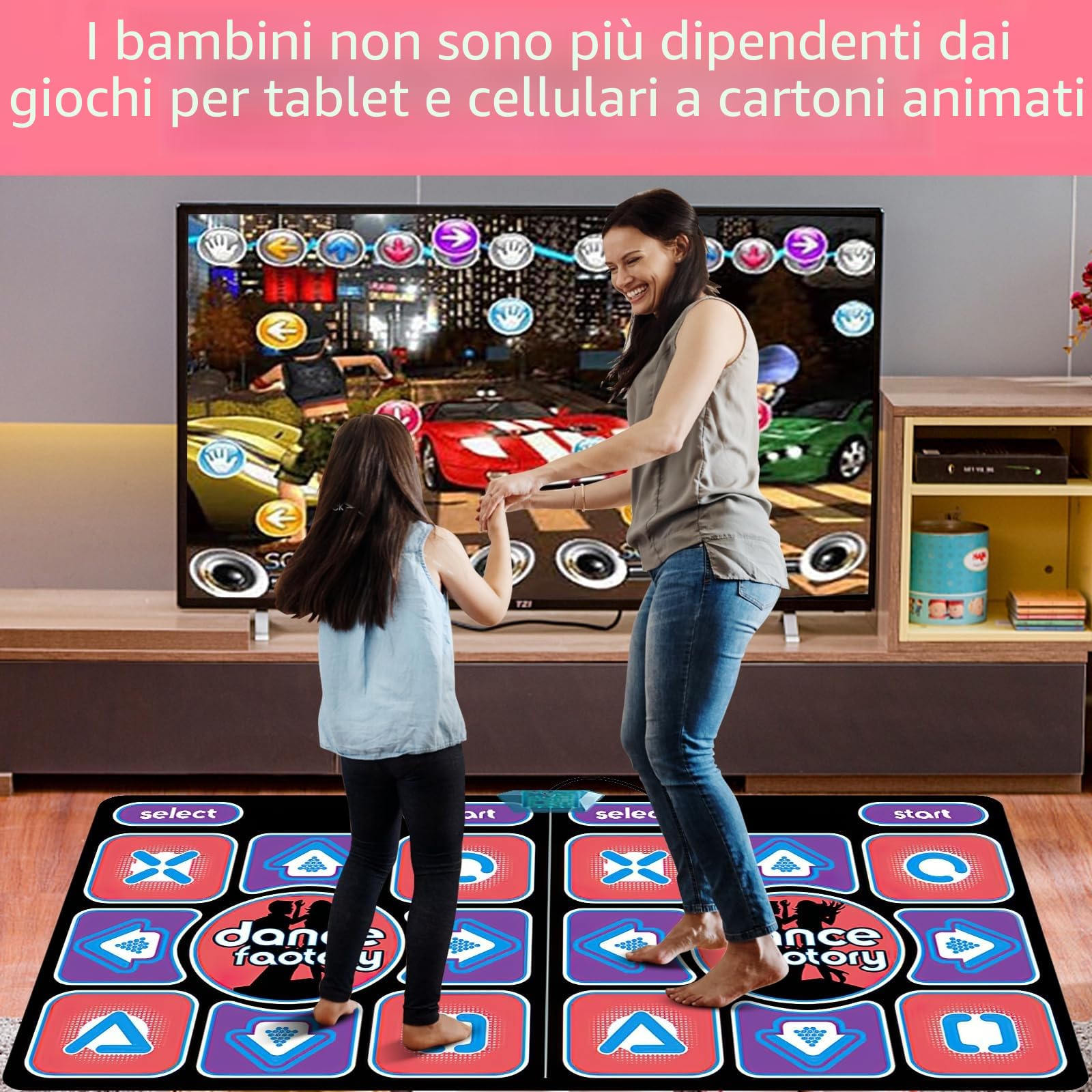 Tappetino da ballo 2 in 1 per TV e PC, doppio tappetino da ballo per bambini adulti, t-apis di d-anse interattivo con 2 controller di gioco, 100 canzoni e 65 giochi, per fitness, danza e festa