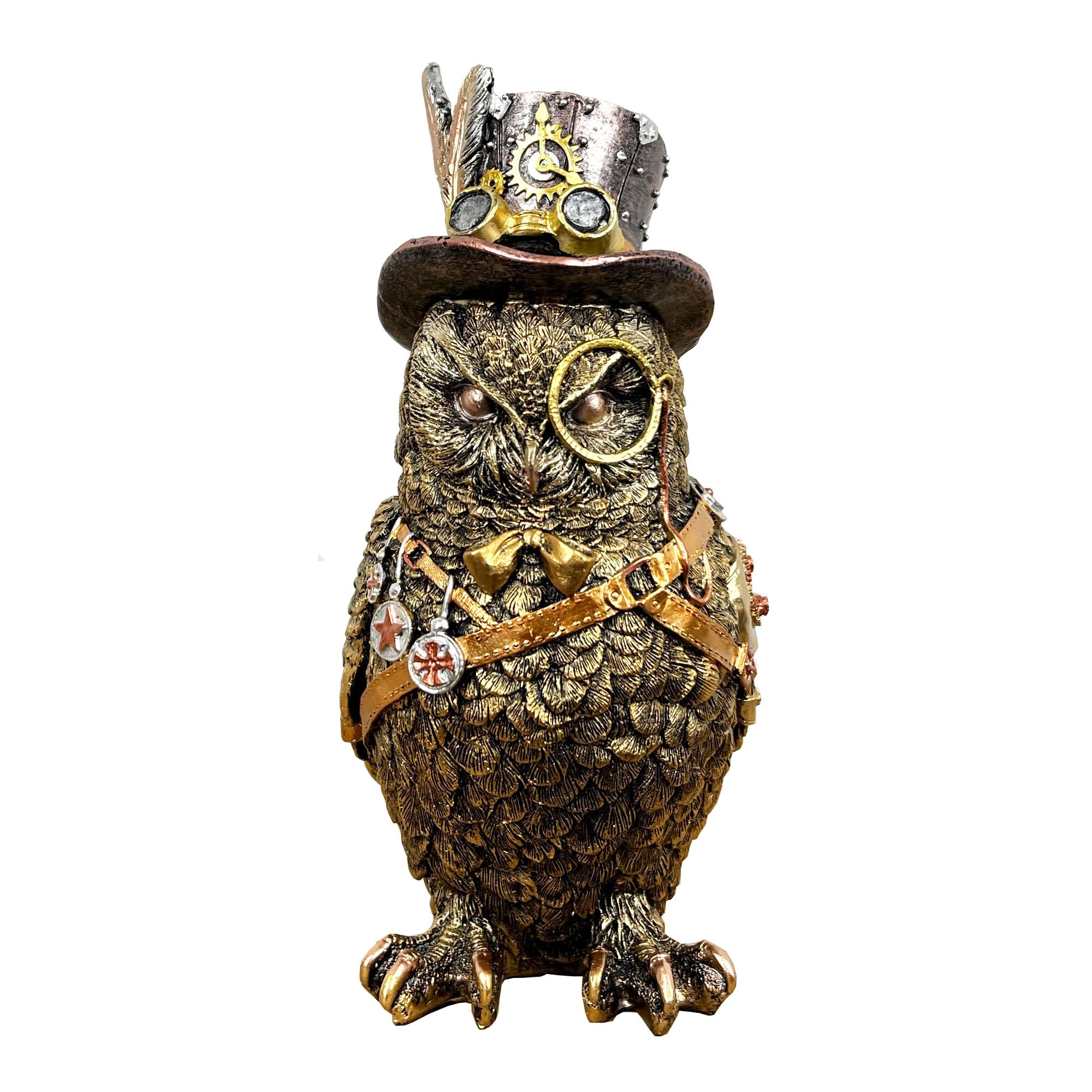 Alfie Francis Gold 23.5Cm Tall Steampunk Top Hat Owl Ornament For Living Room Bird Figurine Animal Statue Vintage Industrial Home