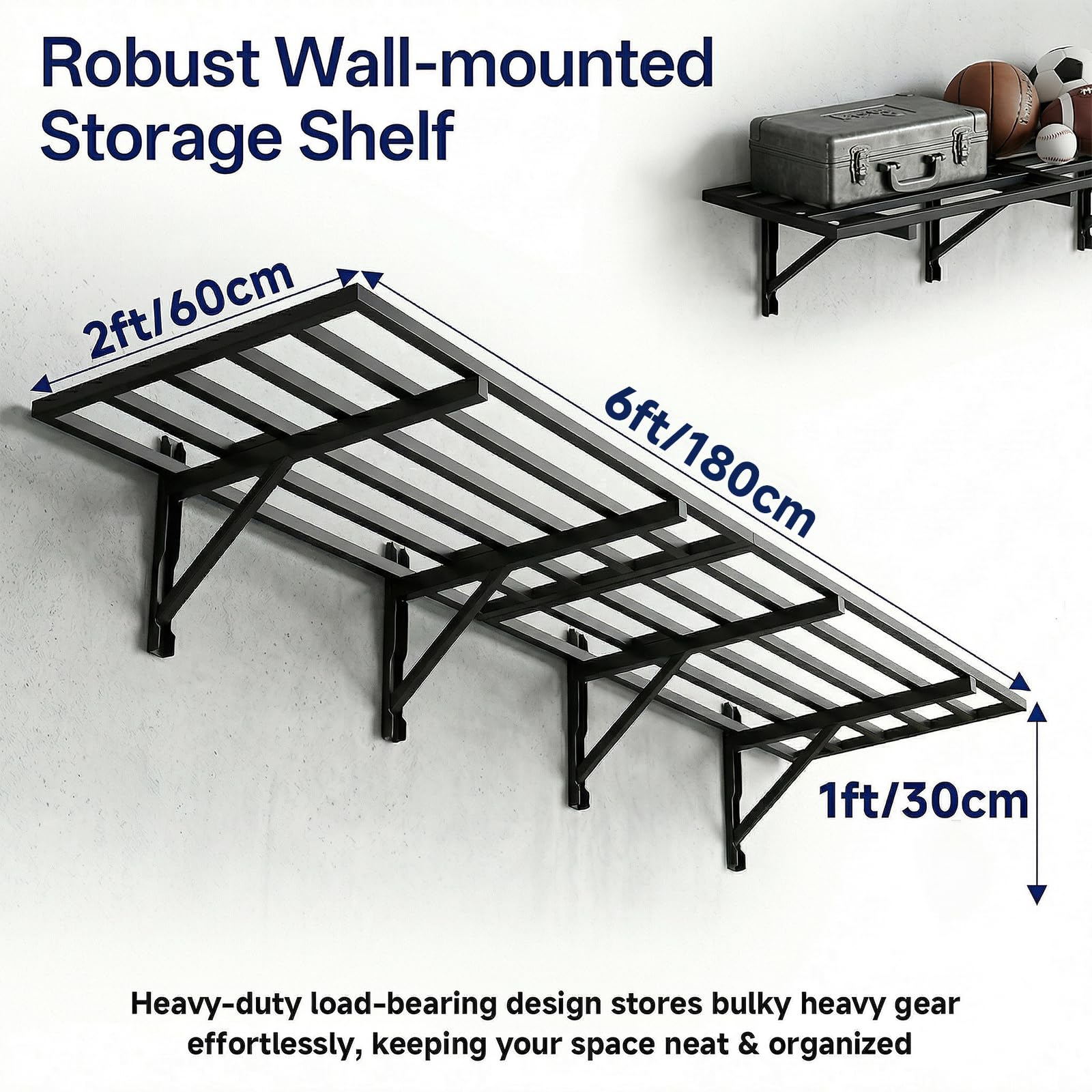 Noliven 4 Pack 2 x 3ft Garage Shelving Wall Mounted, 1600lbs Load Capacity, Adjustable PowerTool Organizer, Heavy Duty Storage Rack, Ideal for Warehouse, Garage, Black - 3