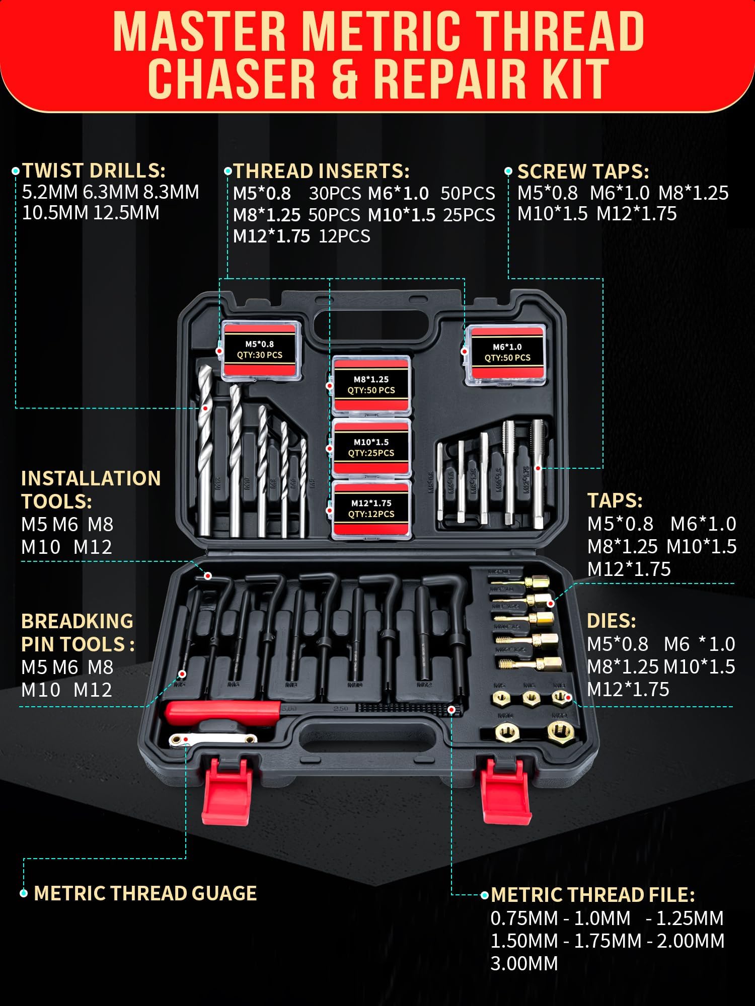 Snapklik.com : Metric Thread Chaser &Thread Repair Kit,HSS Drill ...