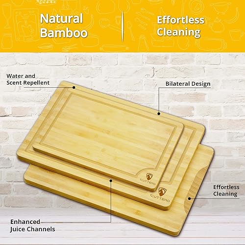 Vista 3 de Juego de 3 tablas de cortar para cocina, tablas de cortar de bambú, tablas de cortar con ranuras para jugos, tabla de cortar gruesa para carne