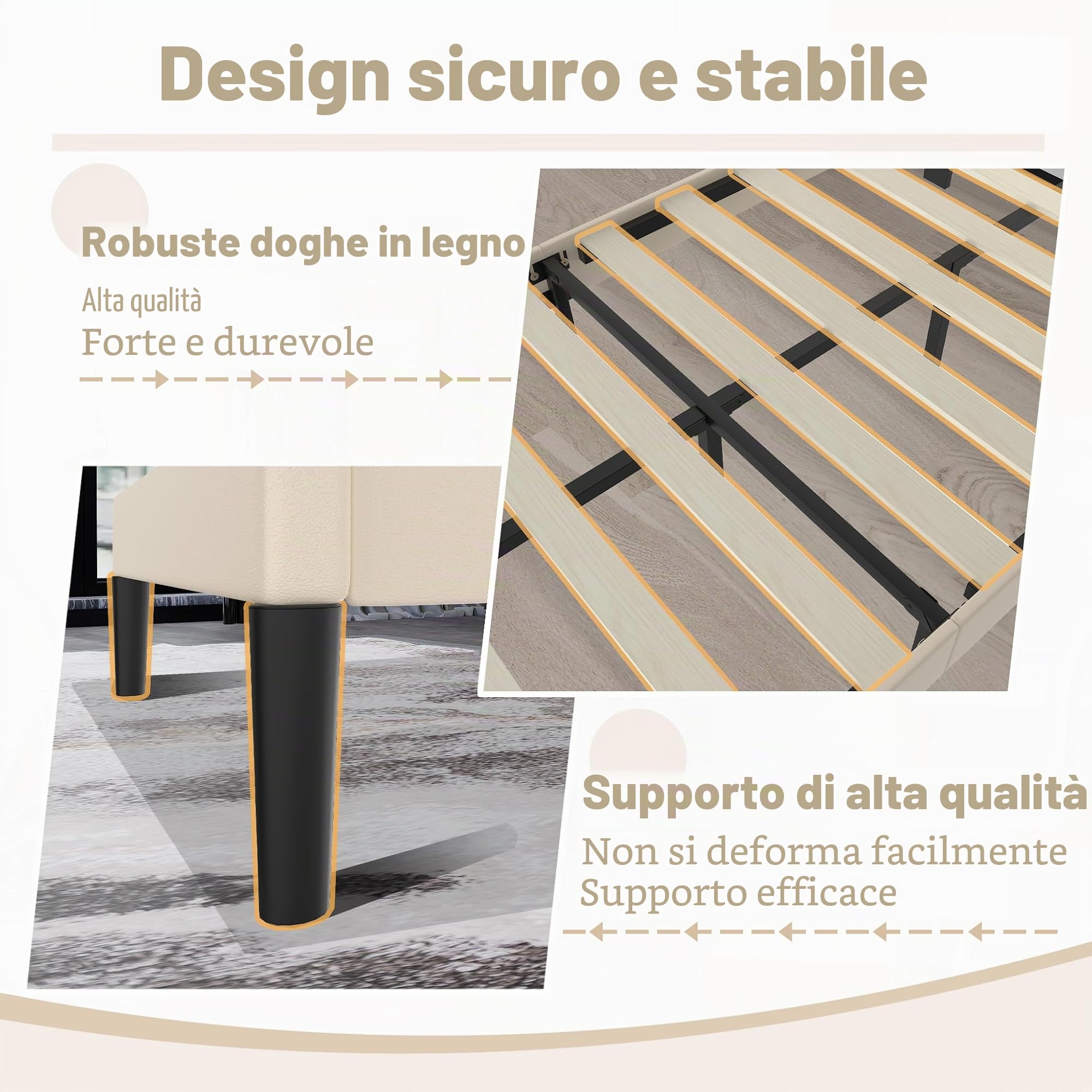 UISEBRT Letto imbottito 160 x 200 cm - Telaio con bottoni e testiera imbottita in ecopelle - Supporto in legno - Letto matrimoniale moderno