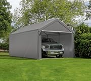 Carport 10x20 Ft Heavy Duty Canopy Steel Canopy Storage Shed,Portable Garage Party Tent,Portable Garage with Removable Sidewalls & Doors All-Season Tarp for Carport (Grey)